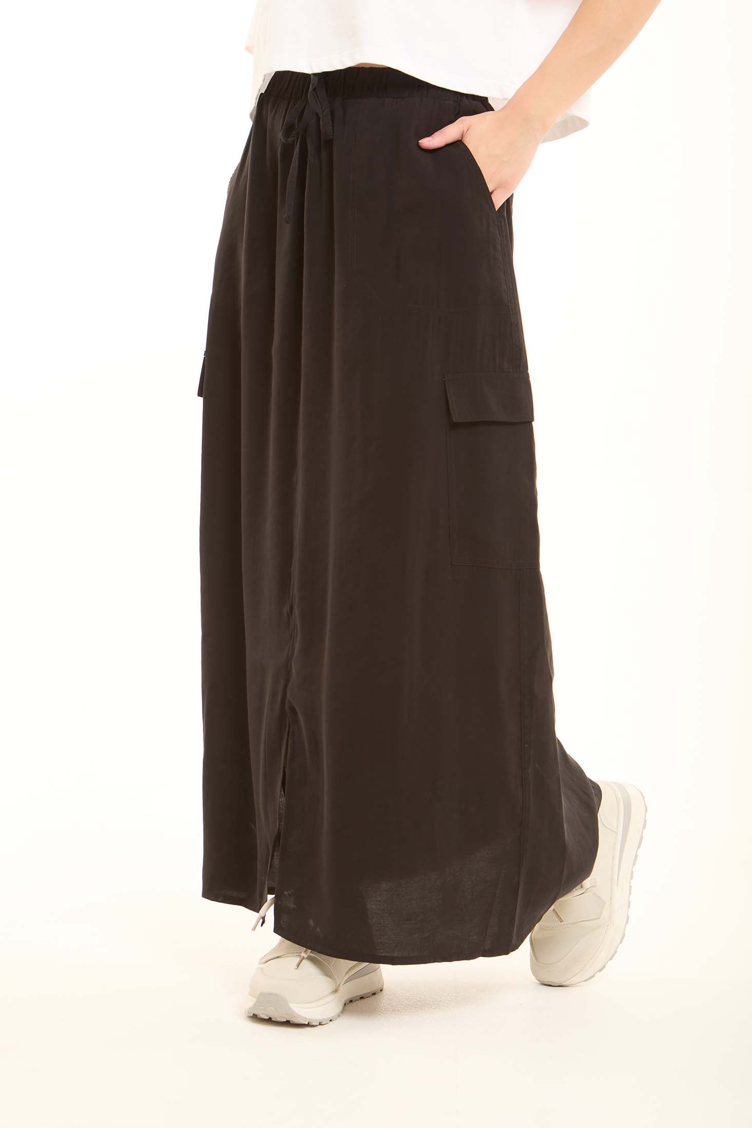 Casual Solid Rayon Skirt with Front Slit