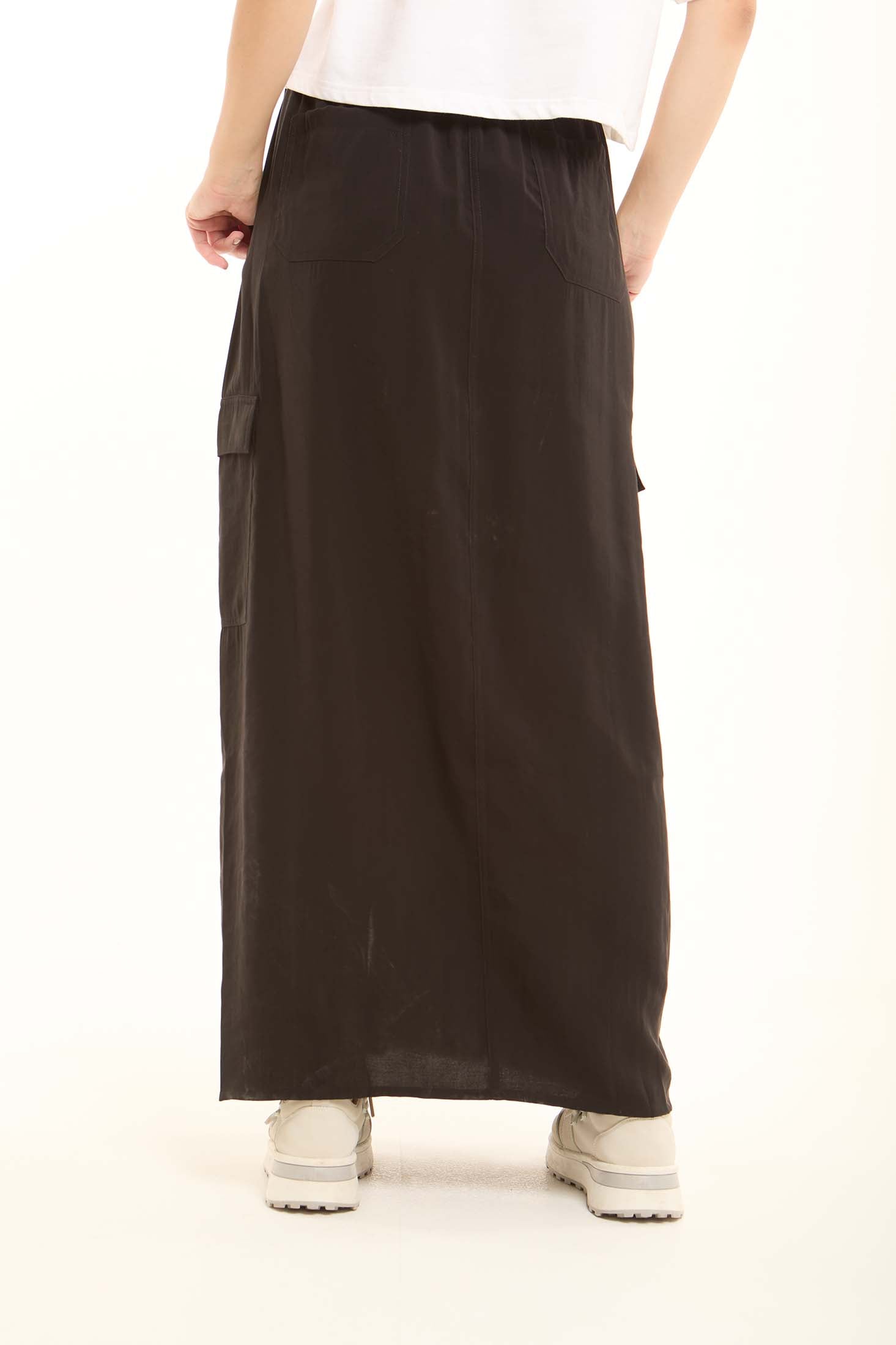 Casual Solid Rayon Skirt with Front Slit