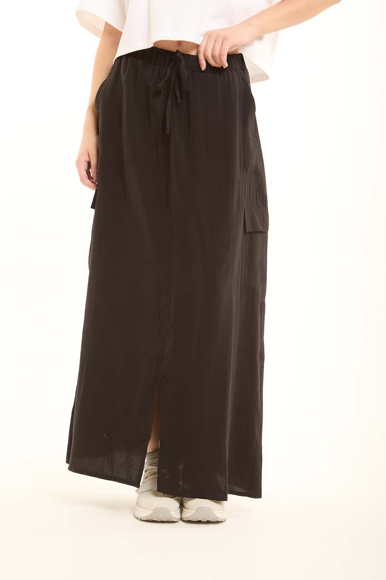 Casual Solid Rayon Skirt with Front Slit