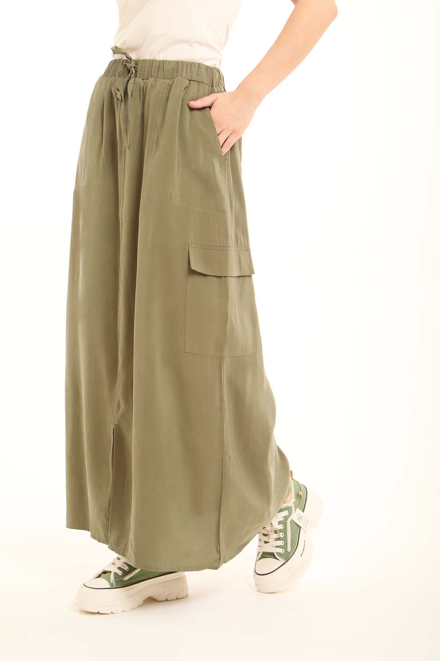 Casual Solid Rayon Skirt with Front Slit