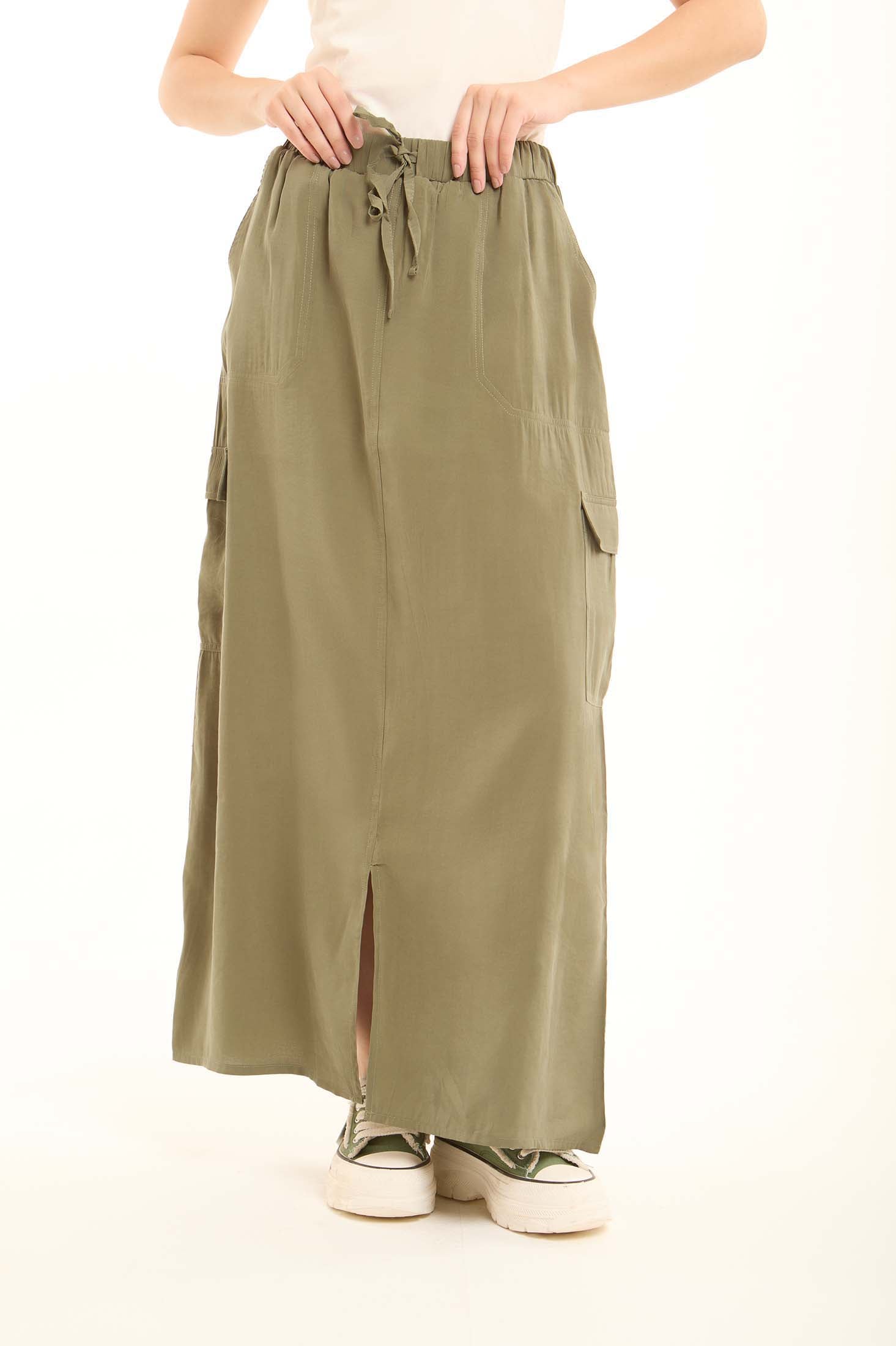 Casual Solid Rayon Skirt with Front Slit
