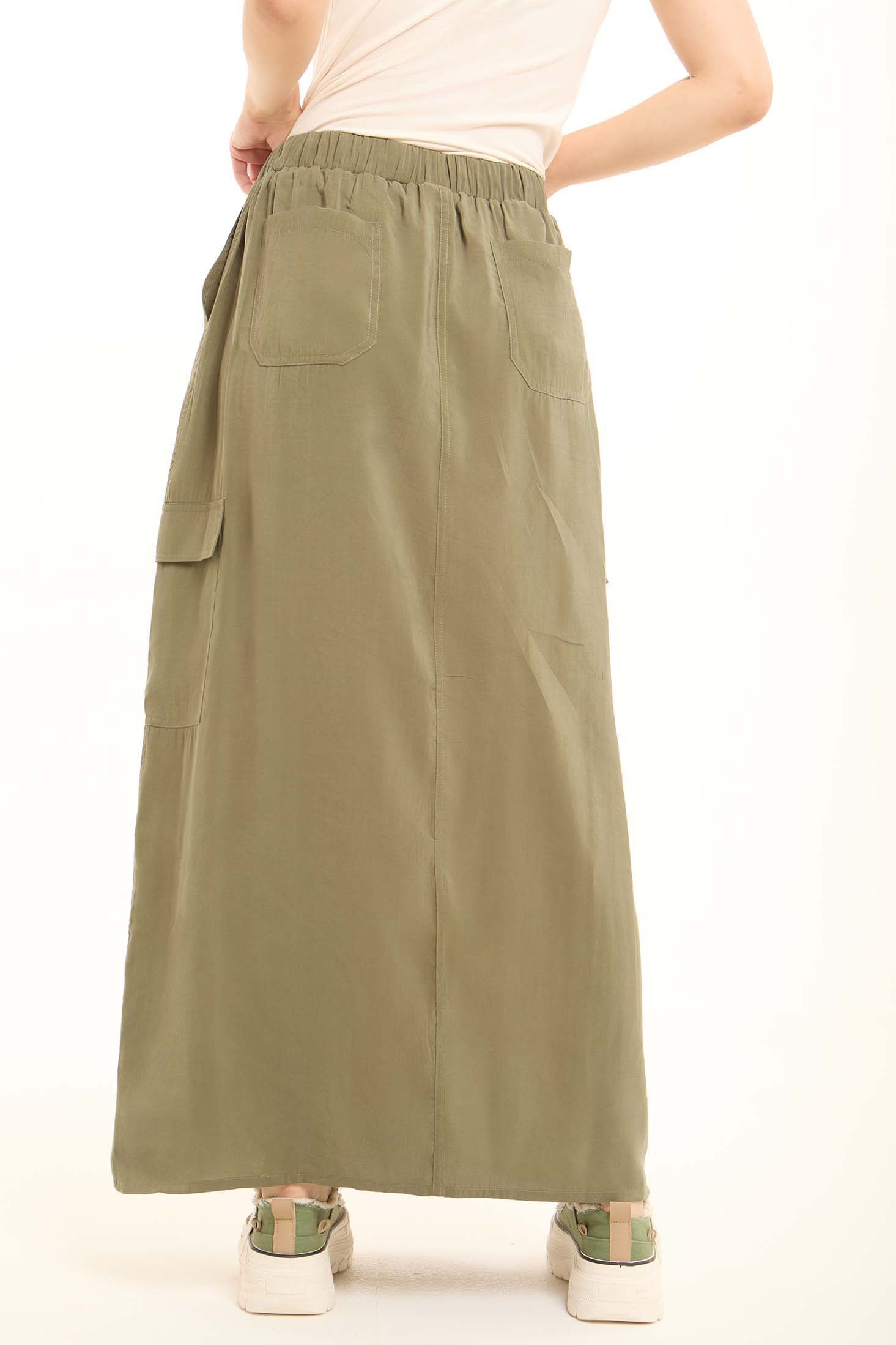 Casual Solid Rayon Skirt with Front Slit