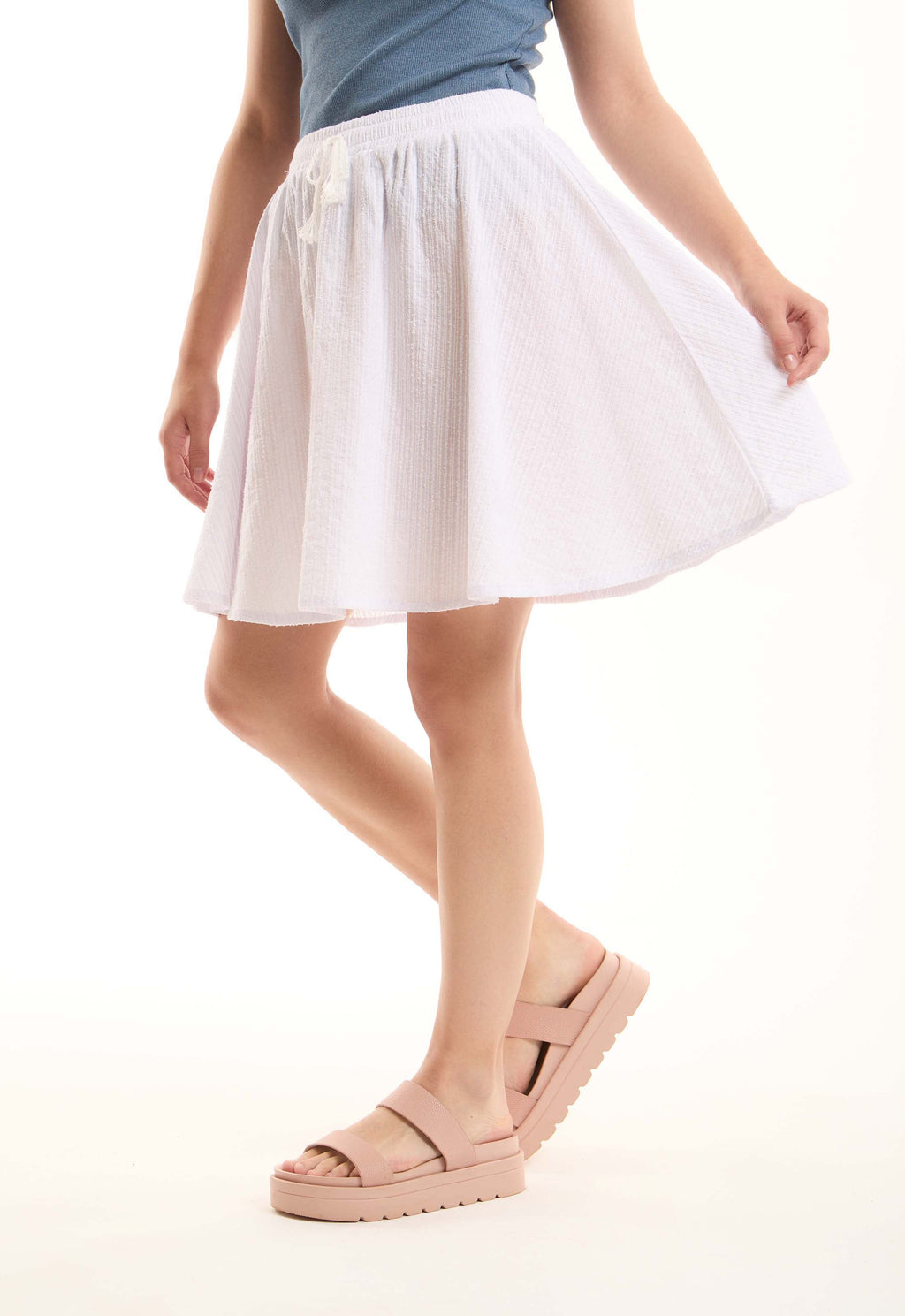 Elastic Waist Striped Short Skirt