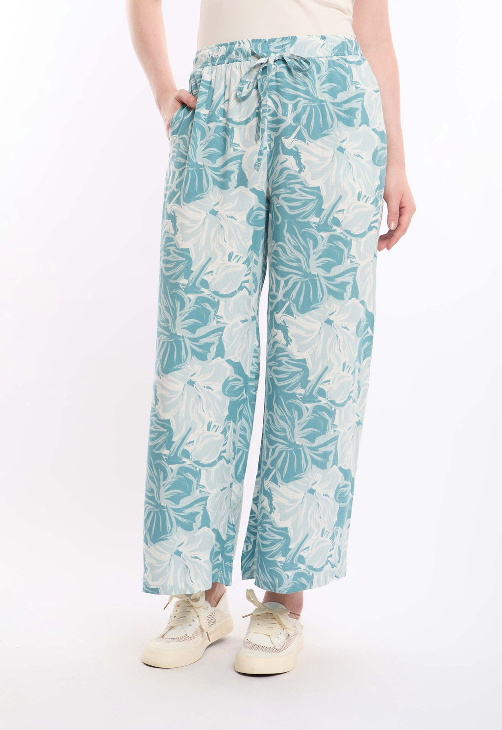 Floral Printed Viscose Wide-Leg Pants