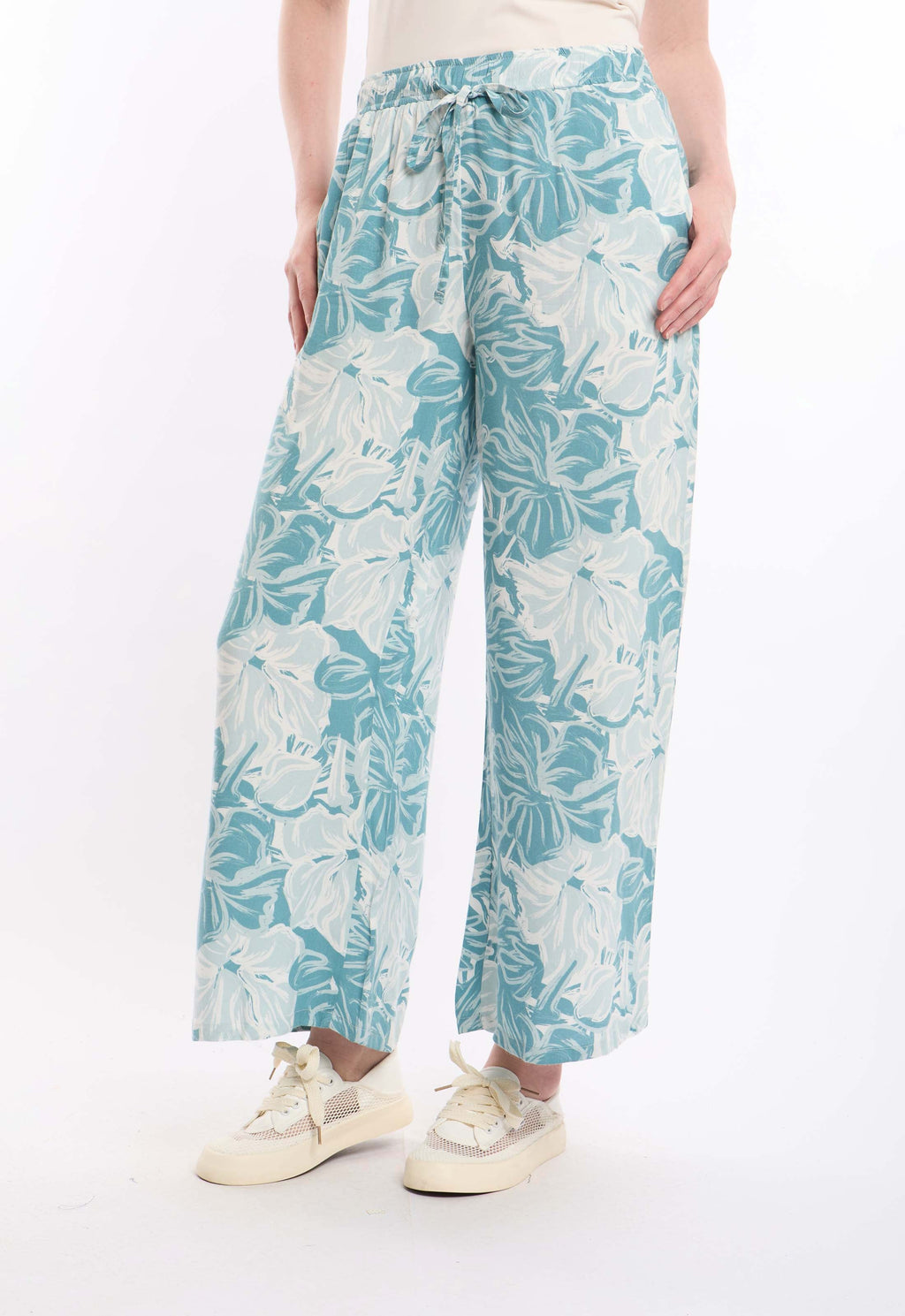 Floral Printed Viscose Wide-Leg Pants