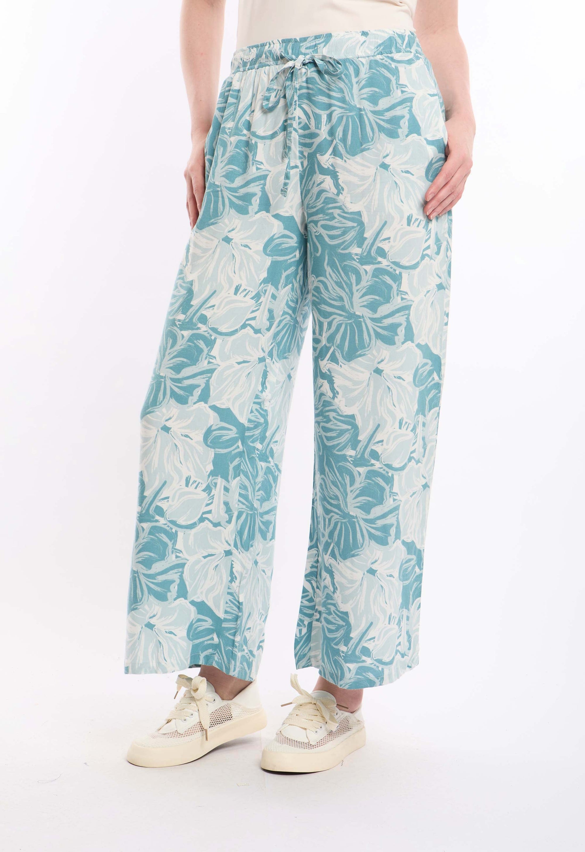 Floral Printed Viscose Wide-Leg Pants