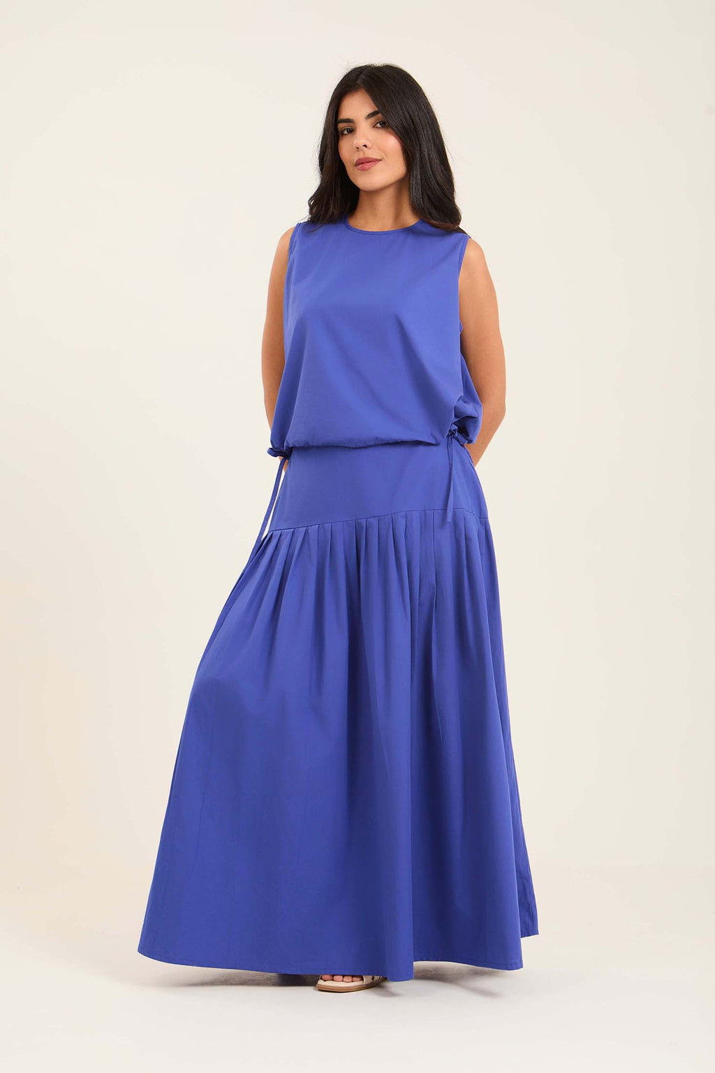 تنورة نسائية قطنية مستقيمة باللون الأزرق