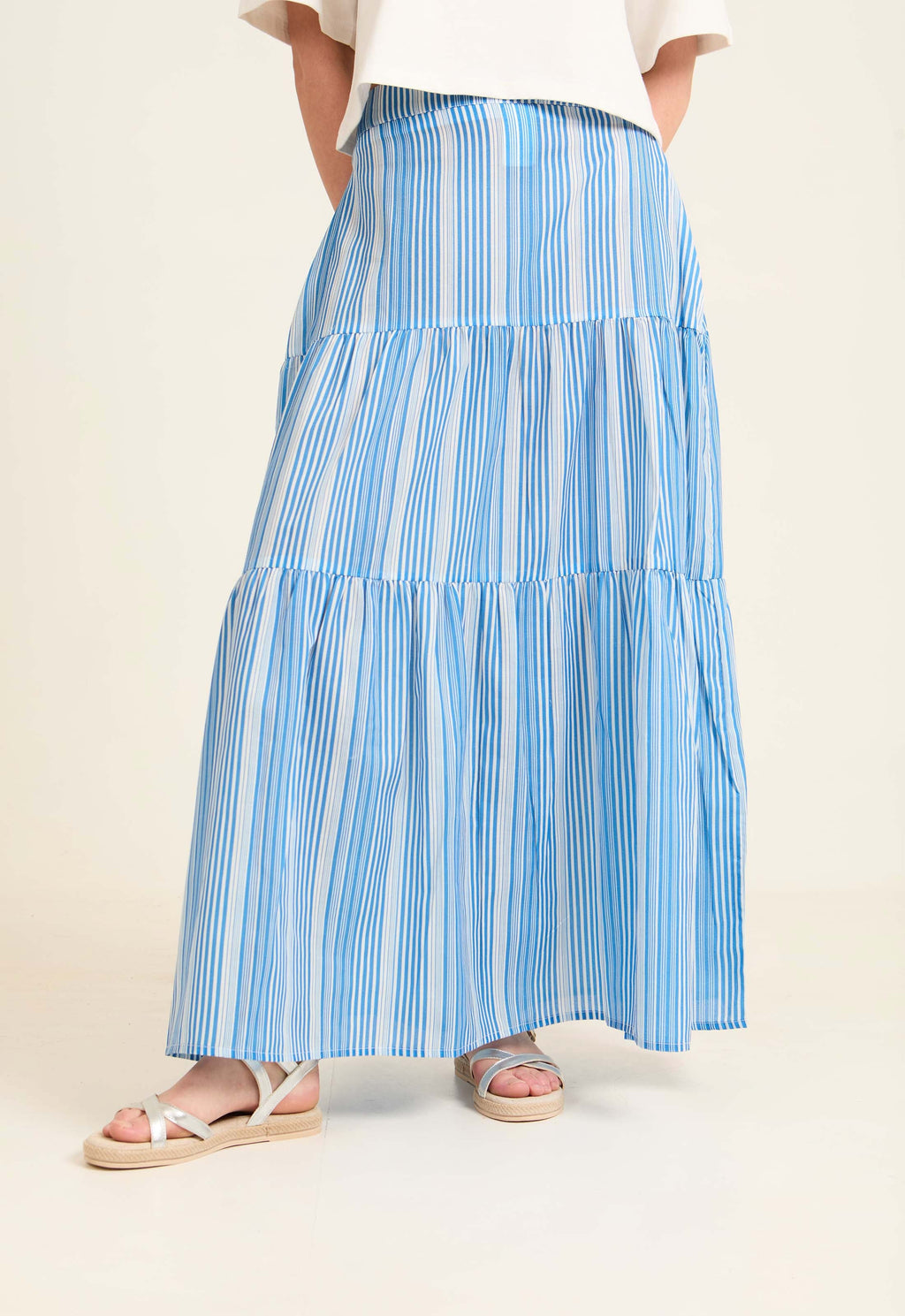 Striped Regular Fit Tiered Skirt