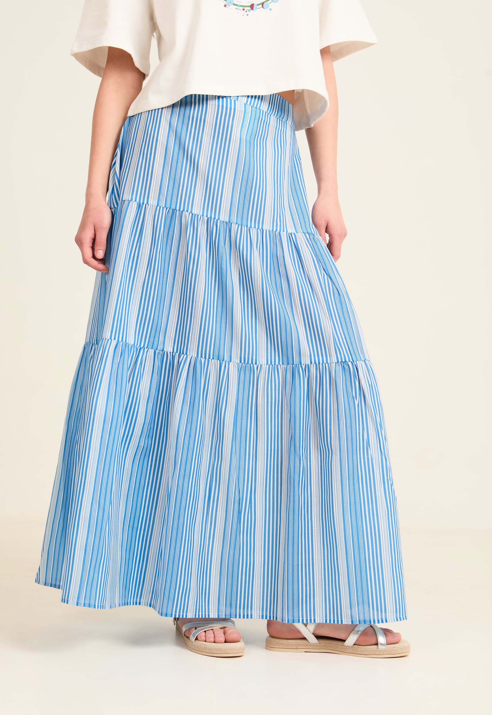 Striped Regular Fit Tiered Skirt