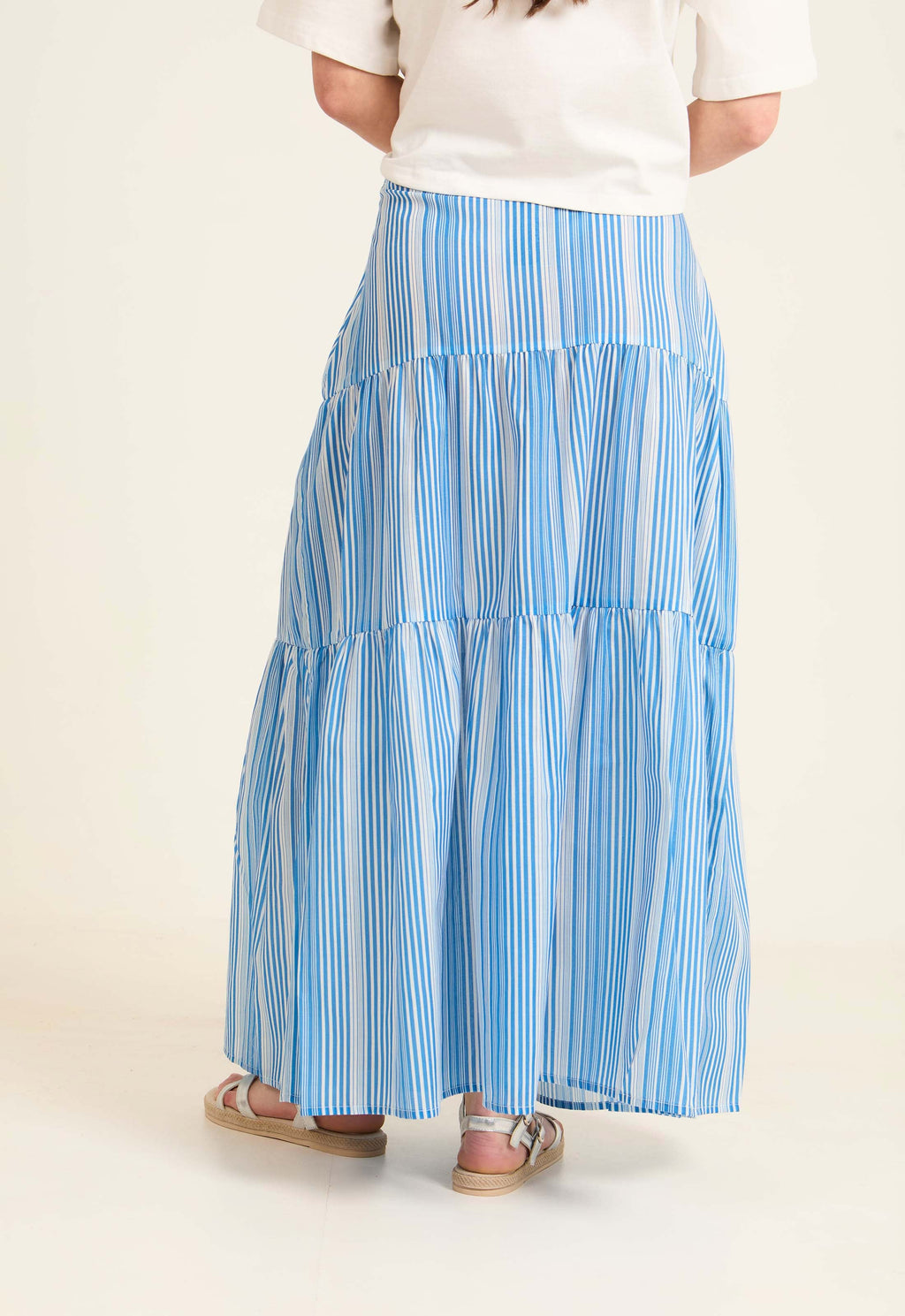 Striped Regular Fit Tiered Skirt