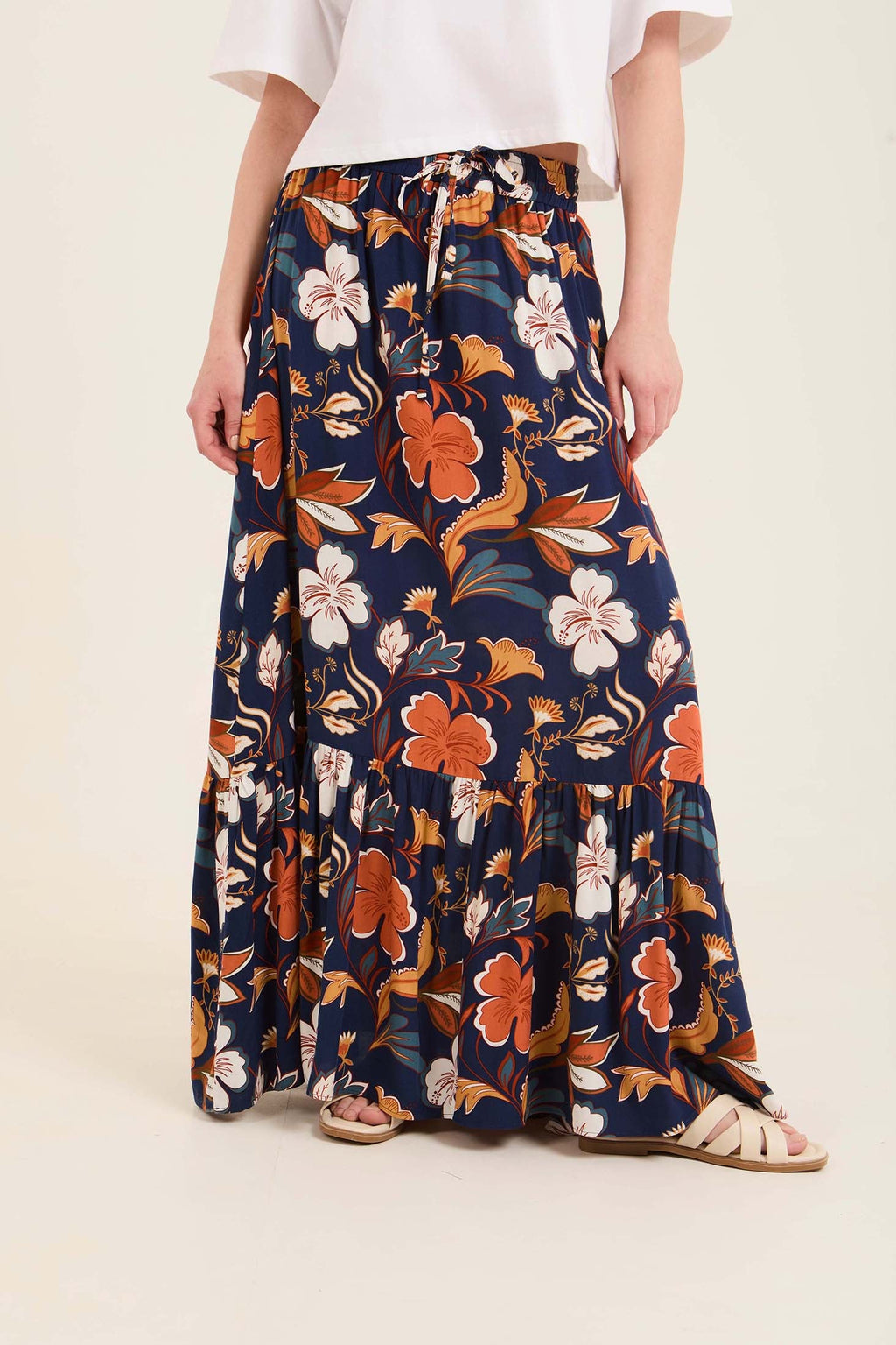 Elastic Waist Slip On Floral Maxi Skirt