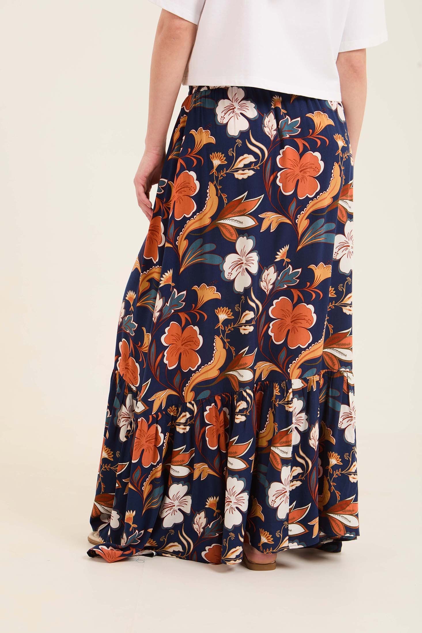 Elastic Waist Slip On Floral Maxi Skirt