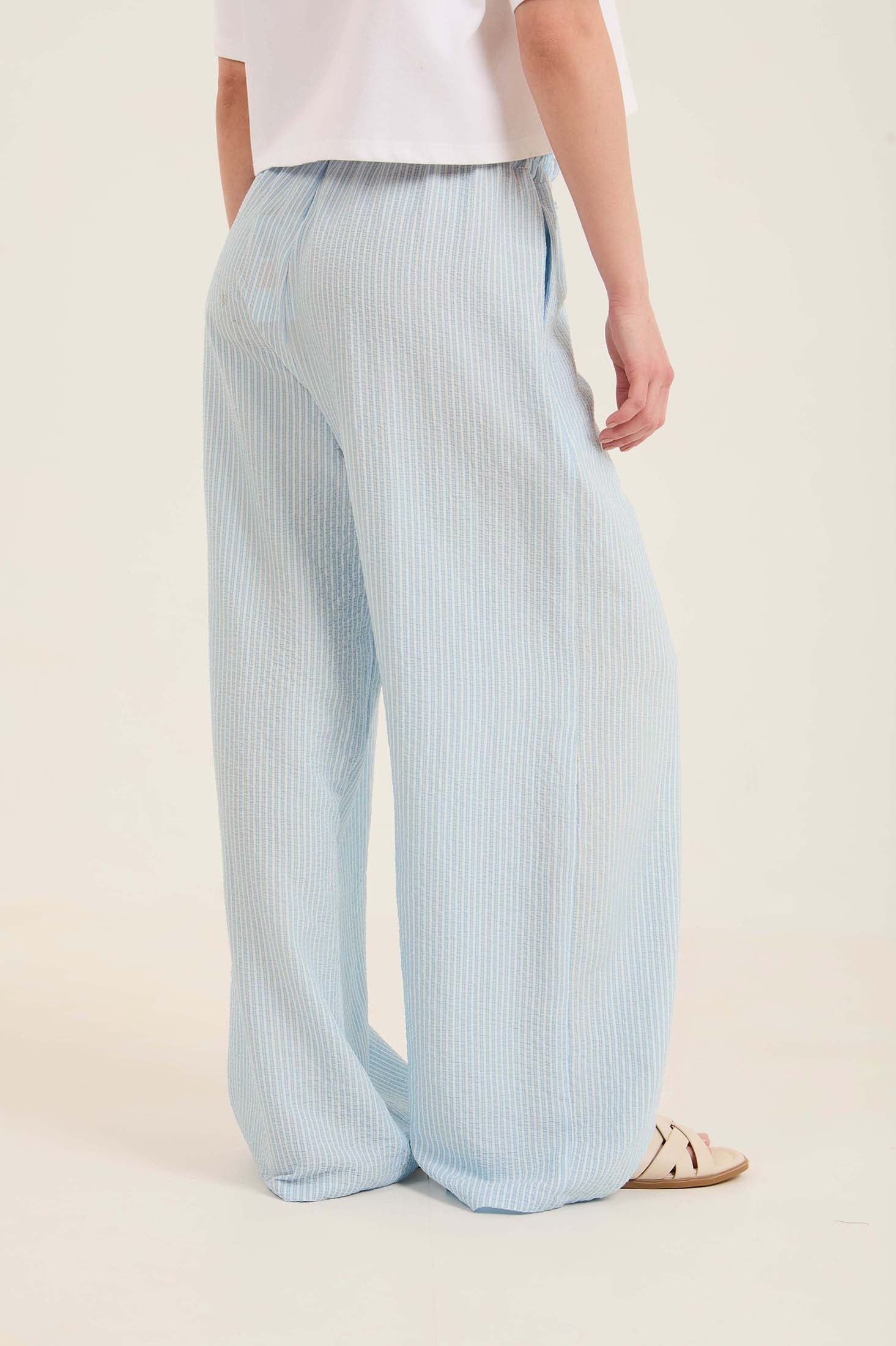 Wide-Leg Striped Pants with Drawstring Waist