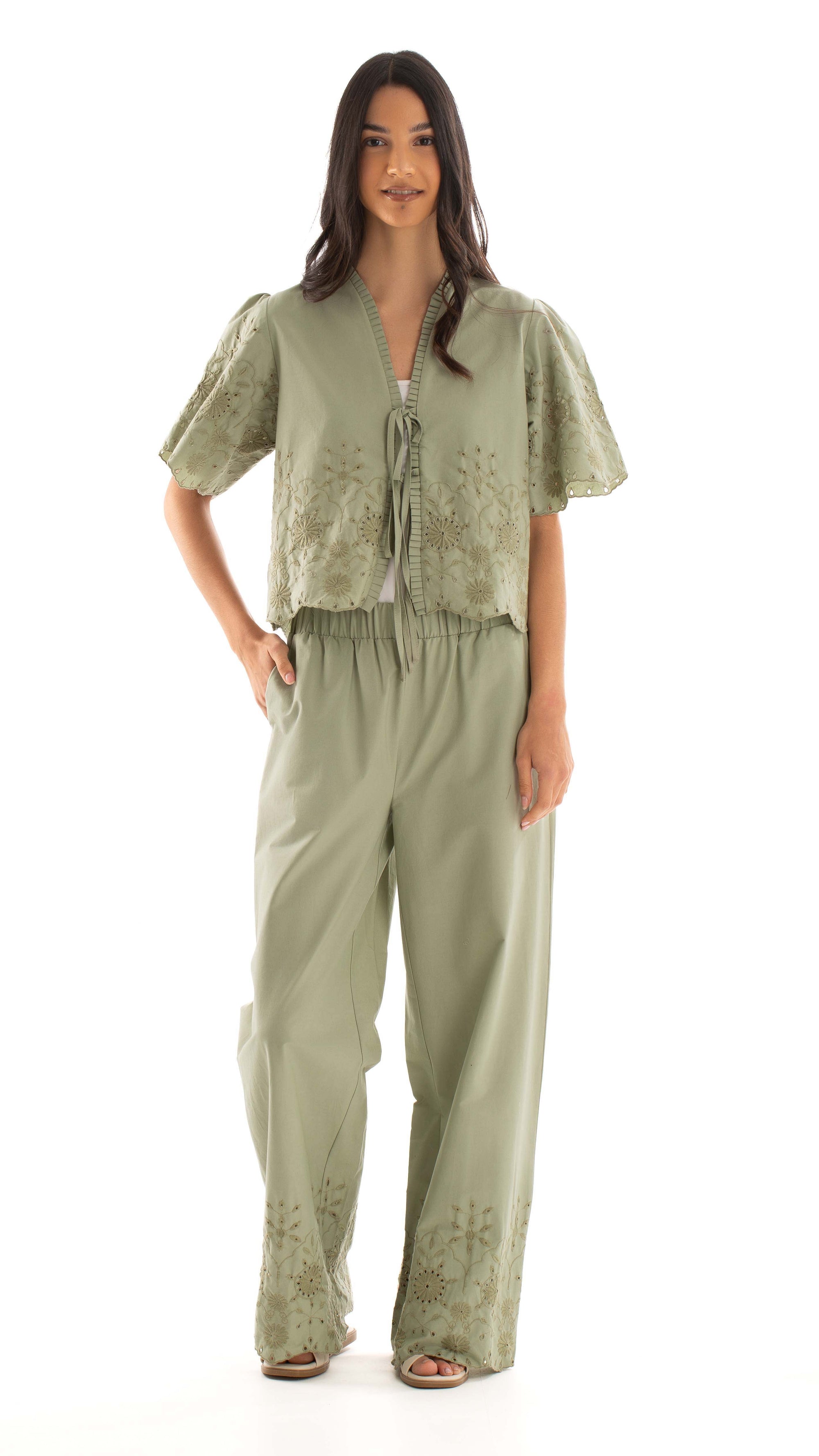 Embroidered Wide-Leg Pants