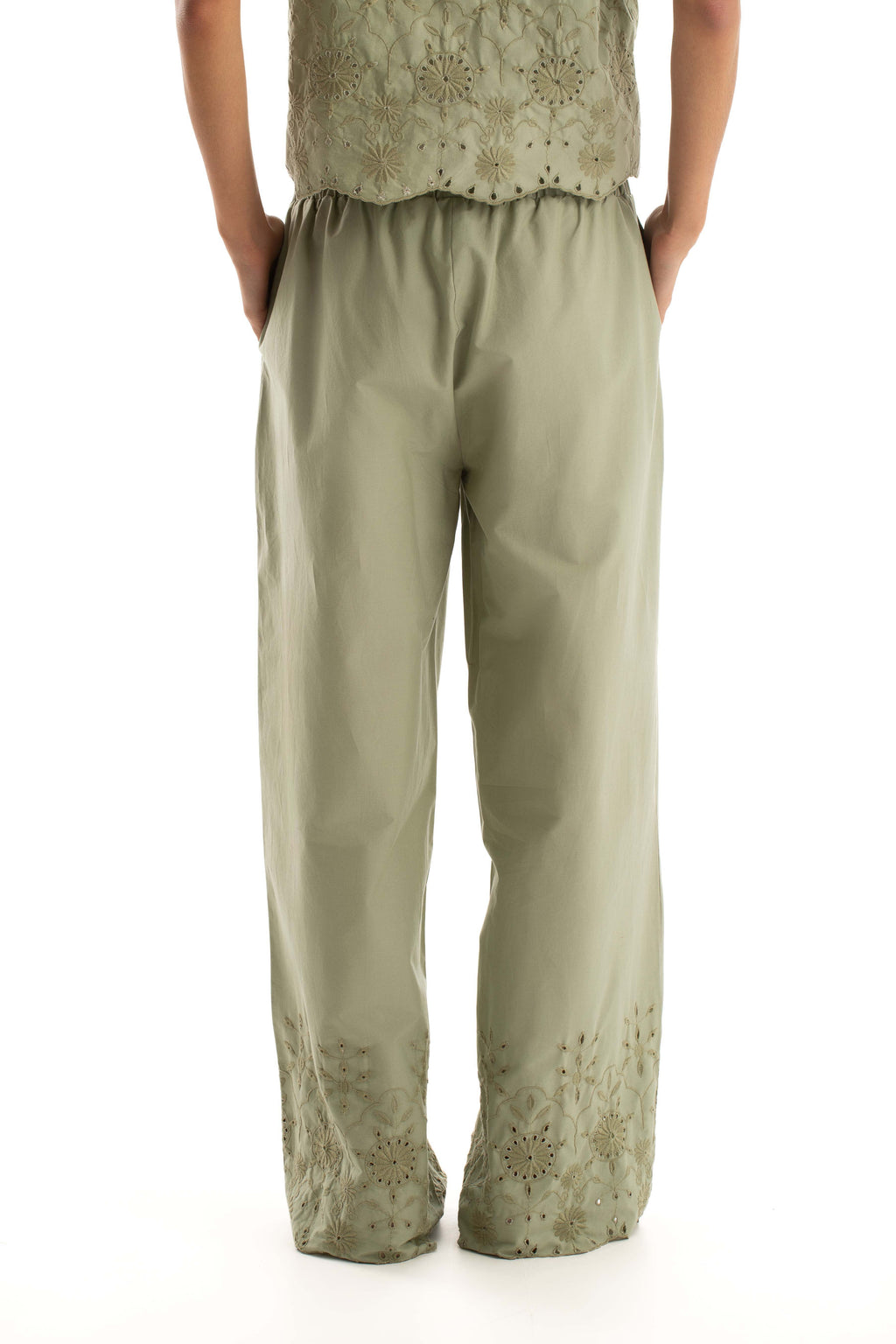 Embroidered Wide-Leg Pants