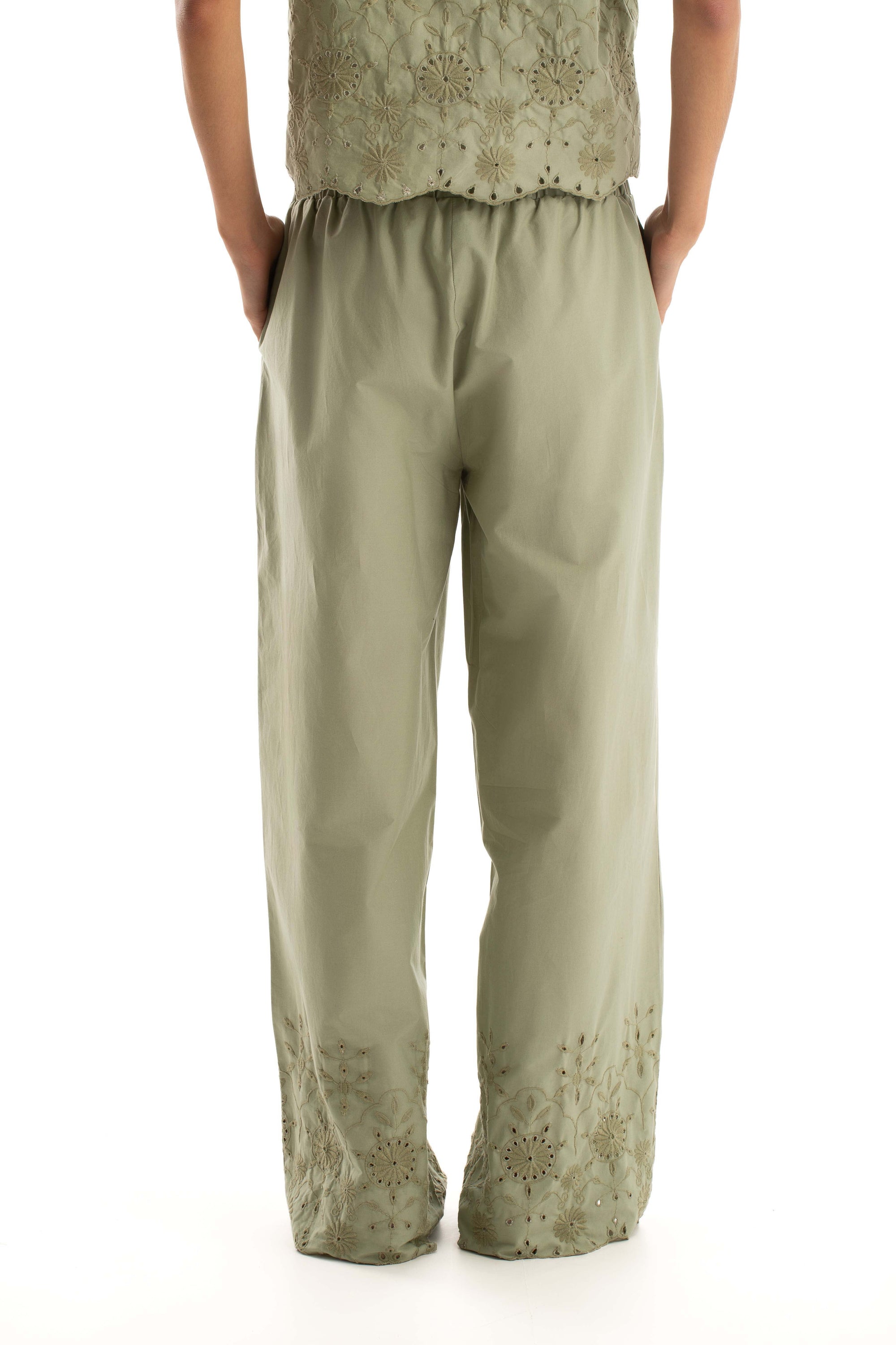 Embroidered Wide-Leg Pants