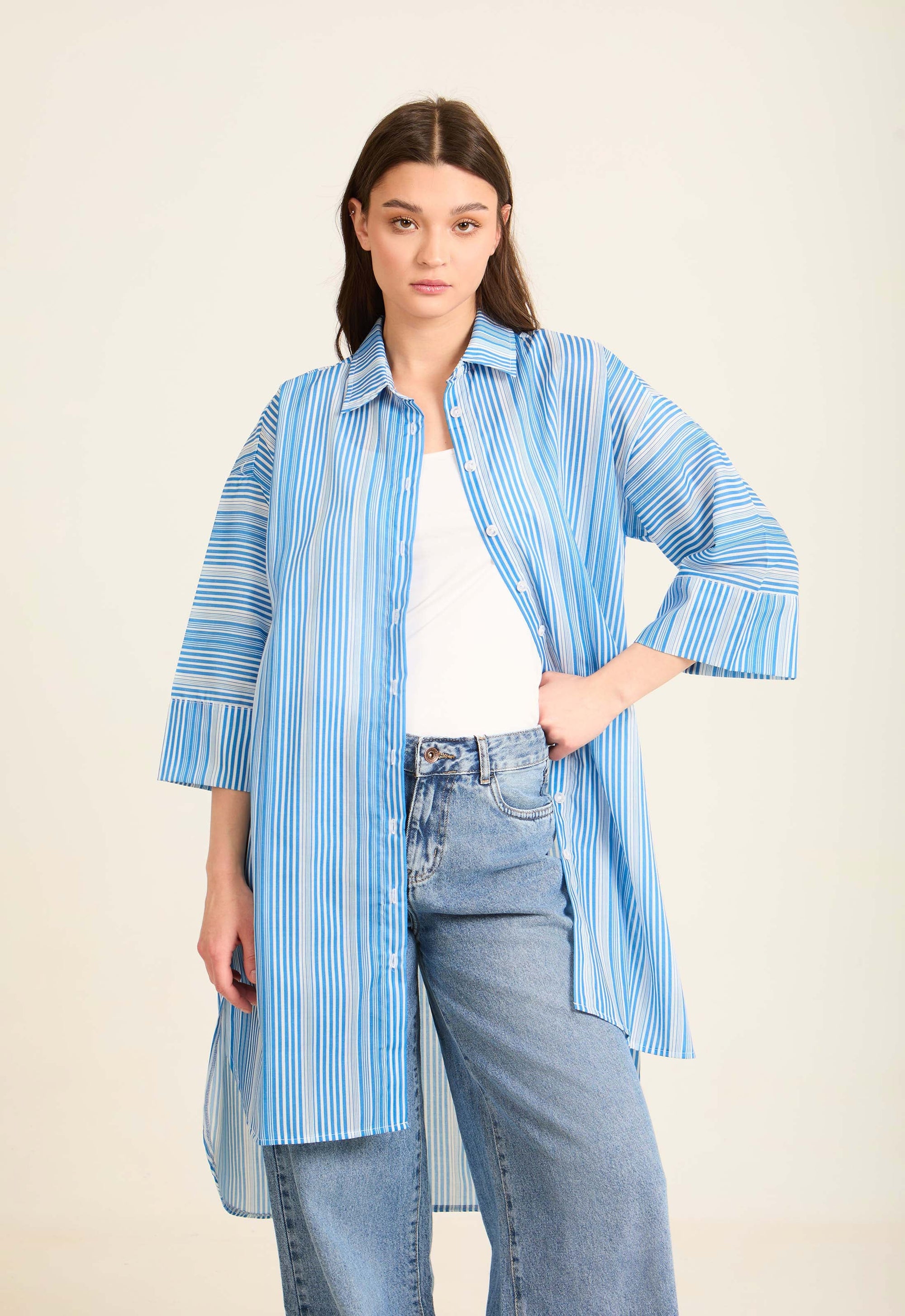 Elegant Striped Longline Cotton Shirt