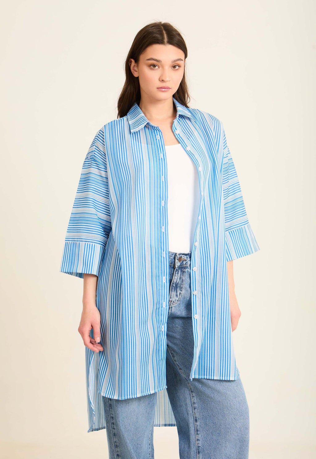 Elegant Striped Longline Cotton Shirt