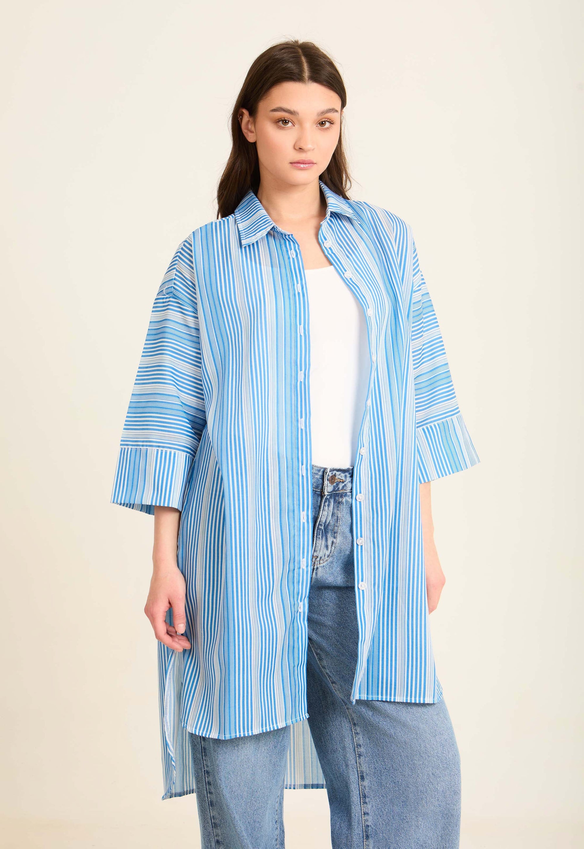 Elegant Striped Longline Cotton Shirt