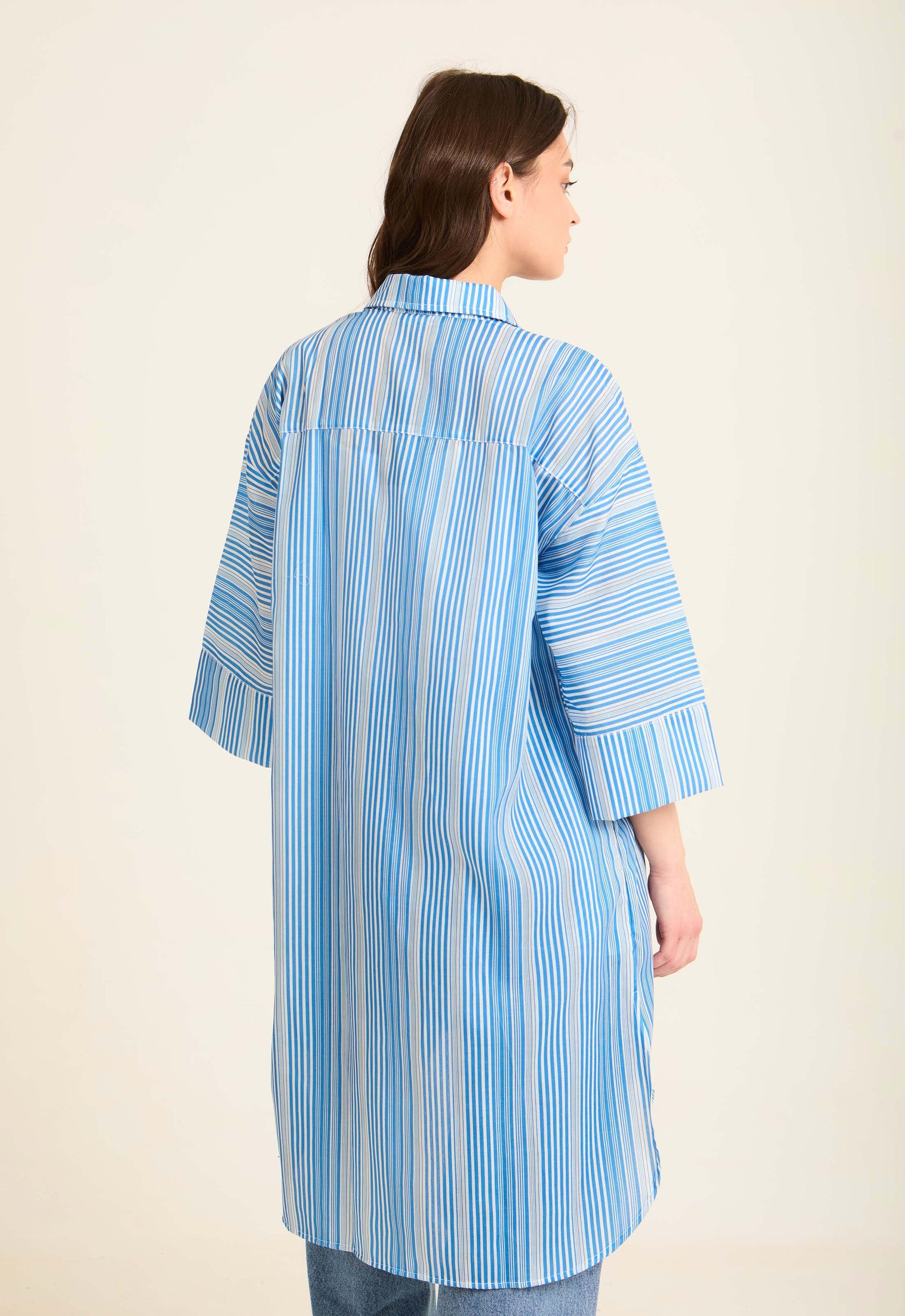 Elegant Striped Longline Cotton Shirt