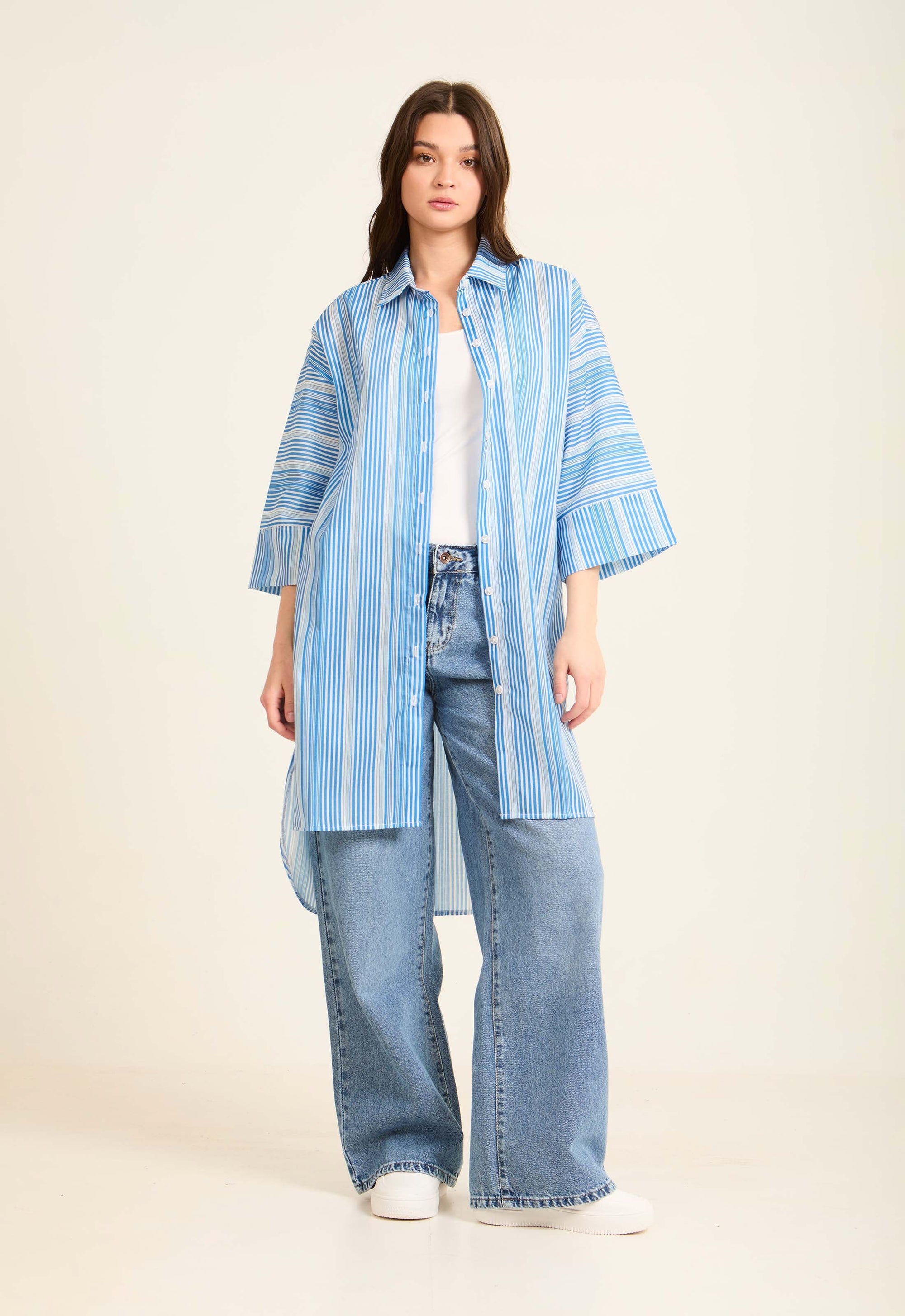 Elegant Striped Longline Cotton Shirt