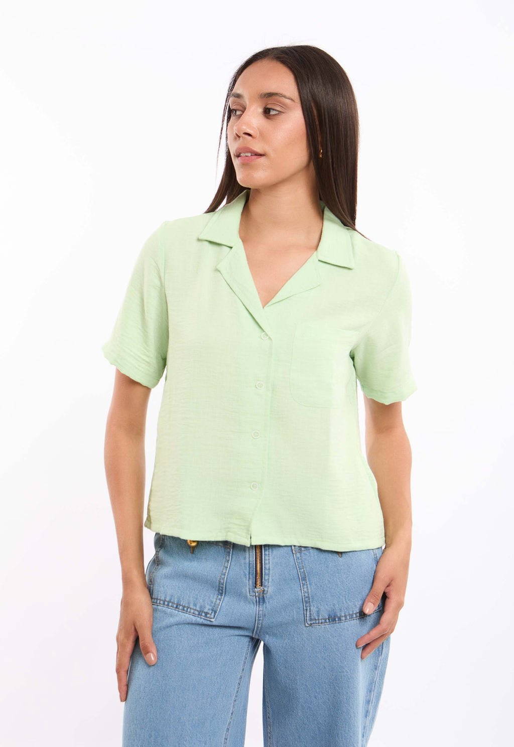 Button-Front Blouse Featuring a Lapel Collar