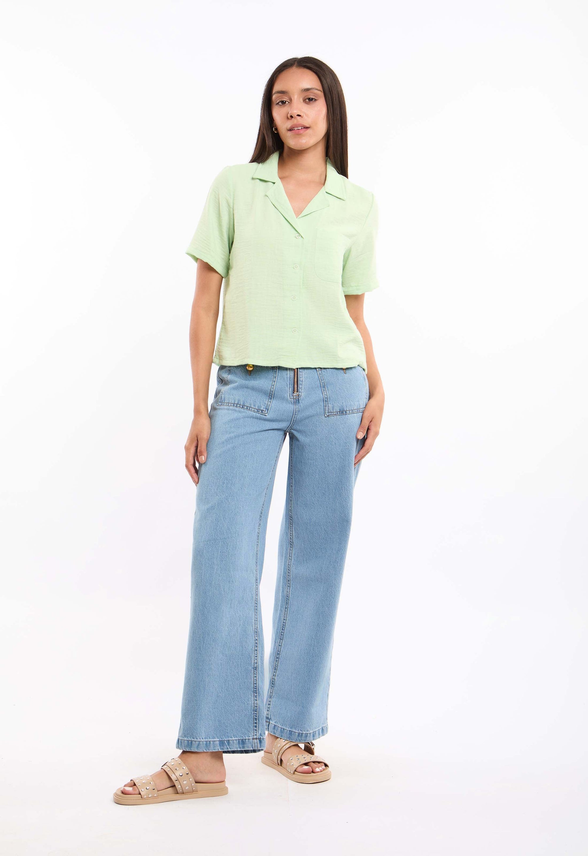 Button-Front Blouse Featuring a Lapel Collar