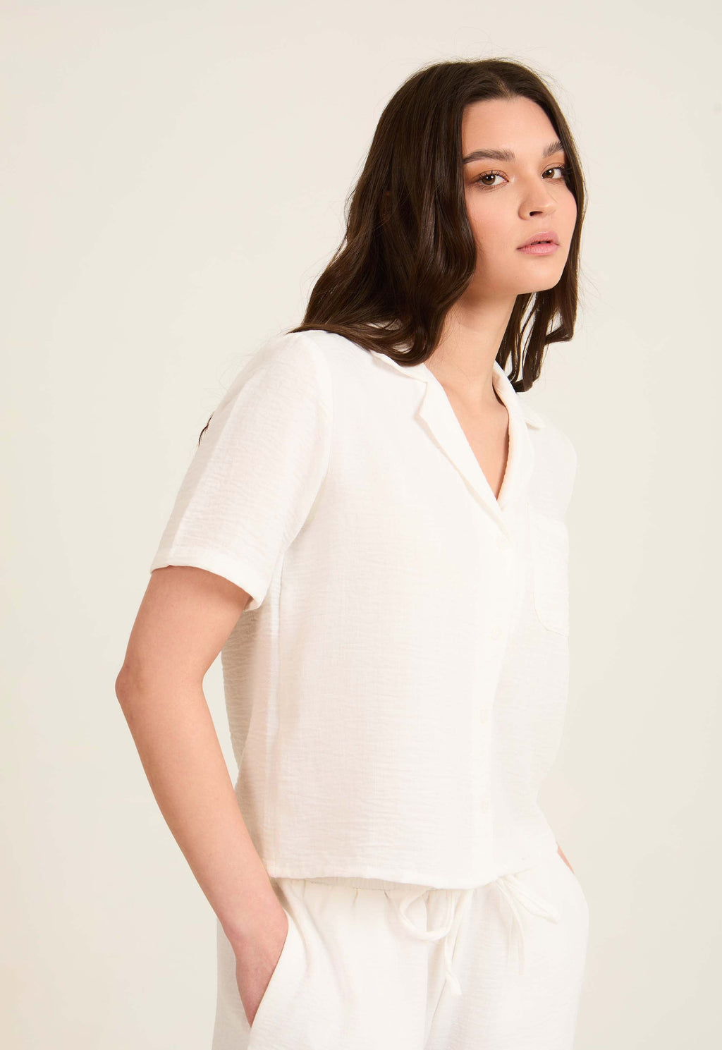 Button-Front Blouse Featuring a Lapel Collar