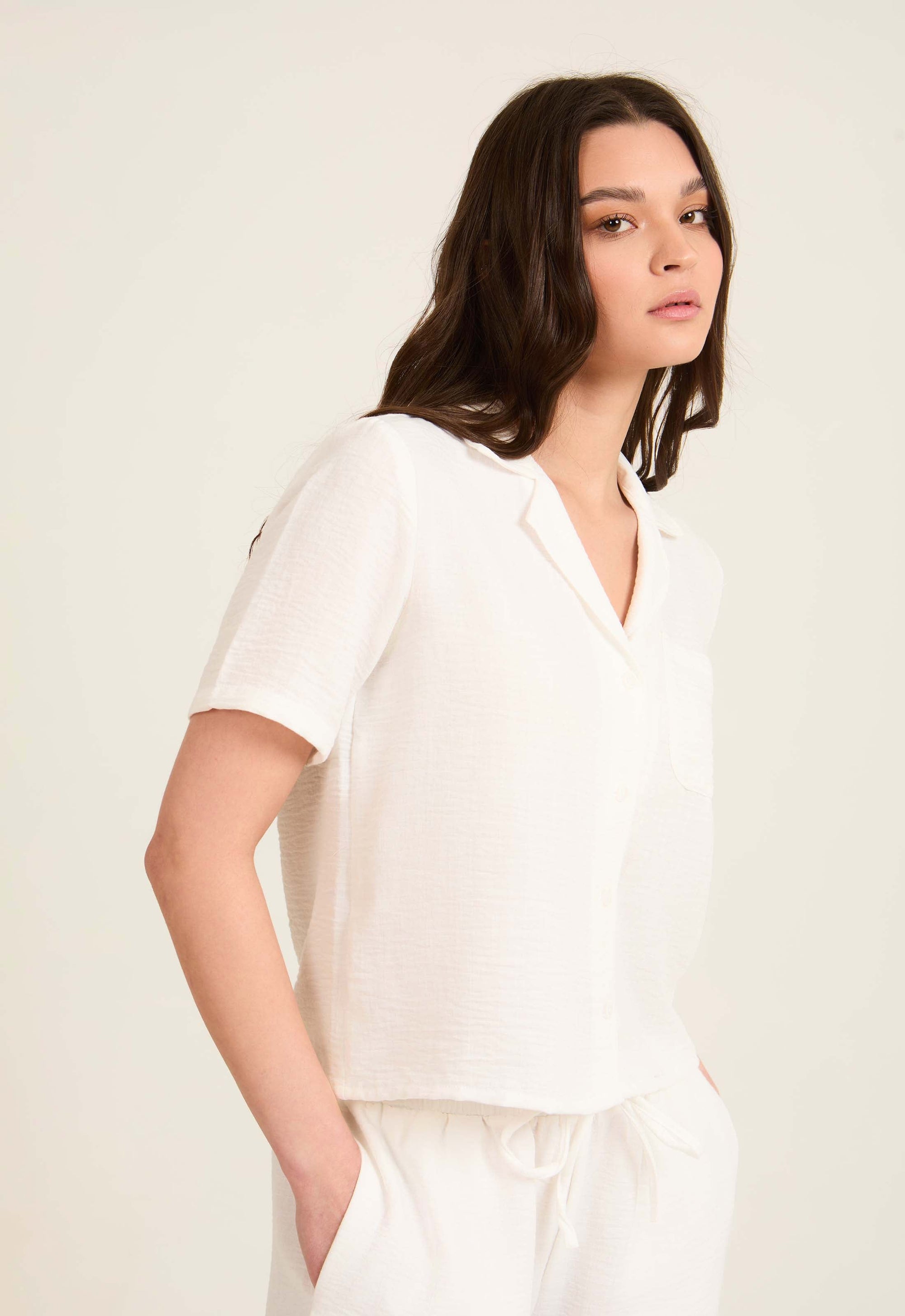 Button-Front Blouse Featuring a Lapel Collar
