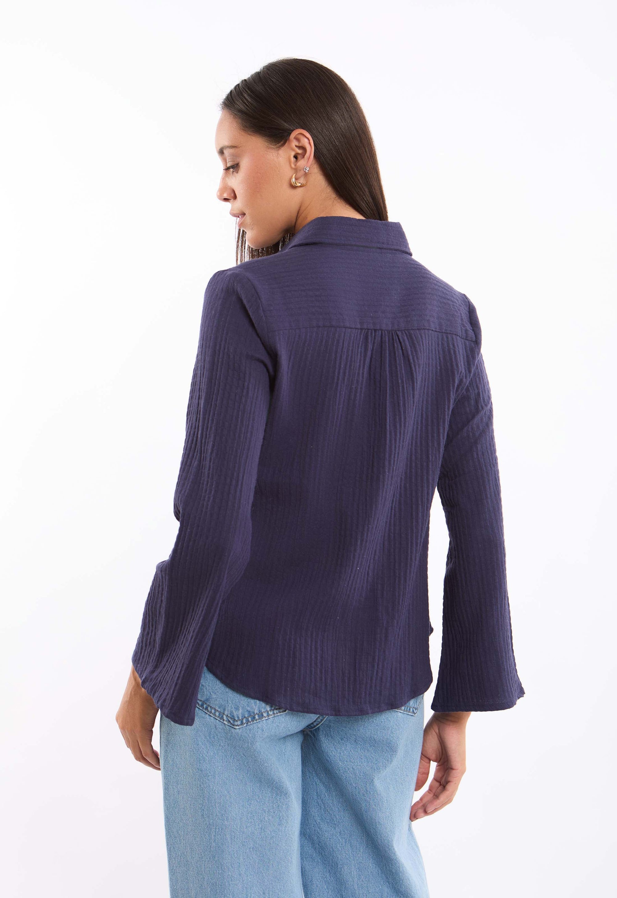 Textured Lace-Trim Cotton Shirt