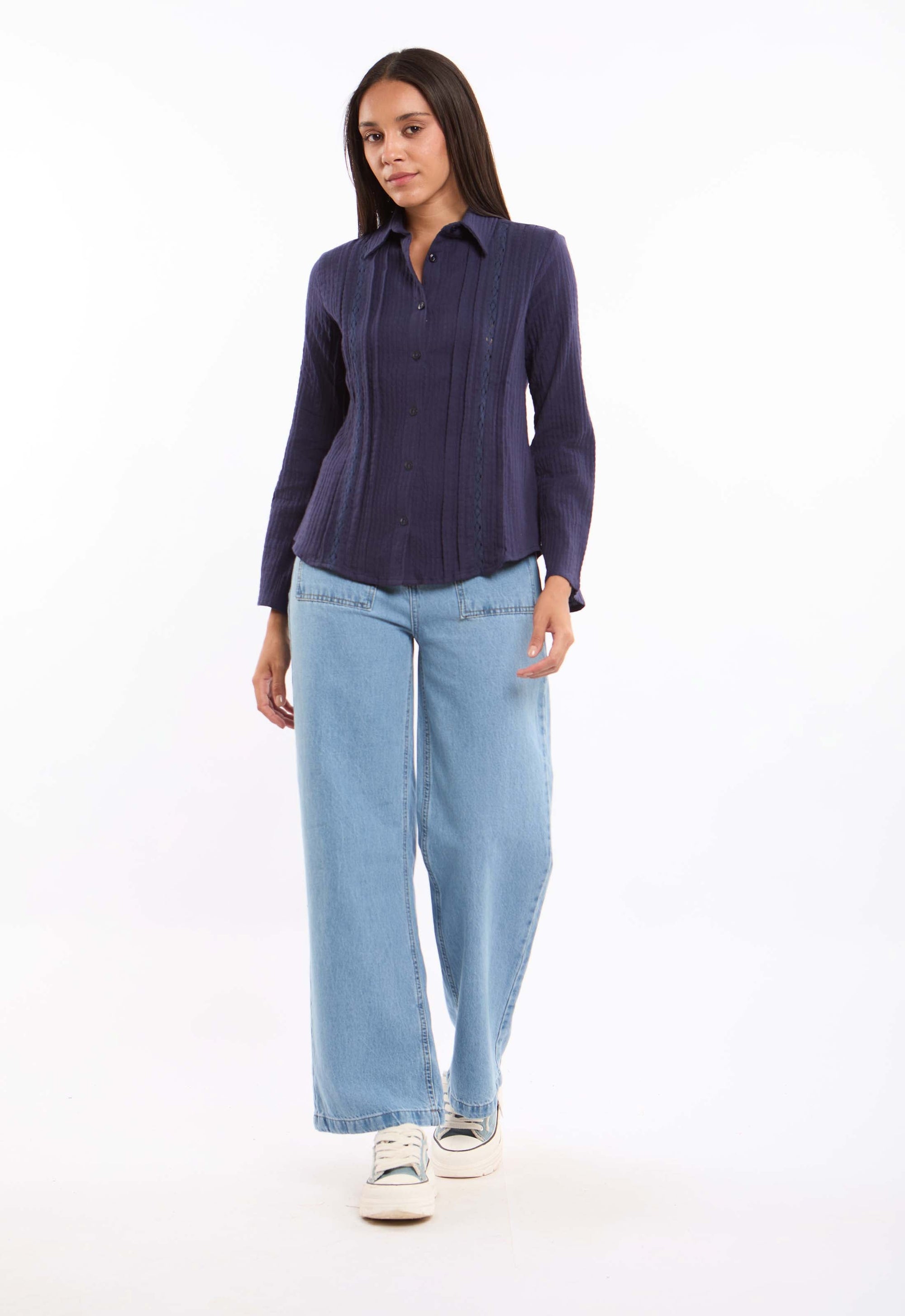 Textured Lace-Trim Cotton Shirt