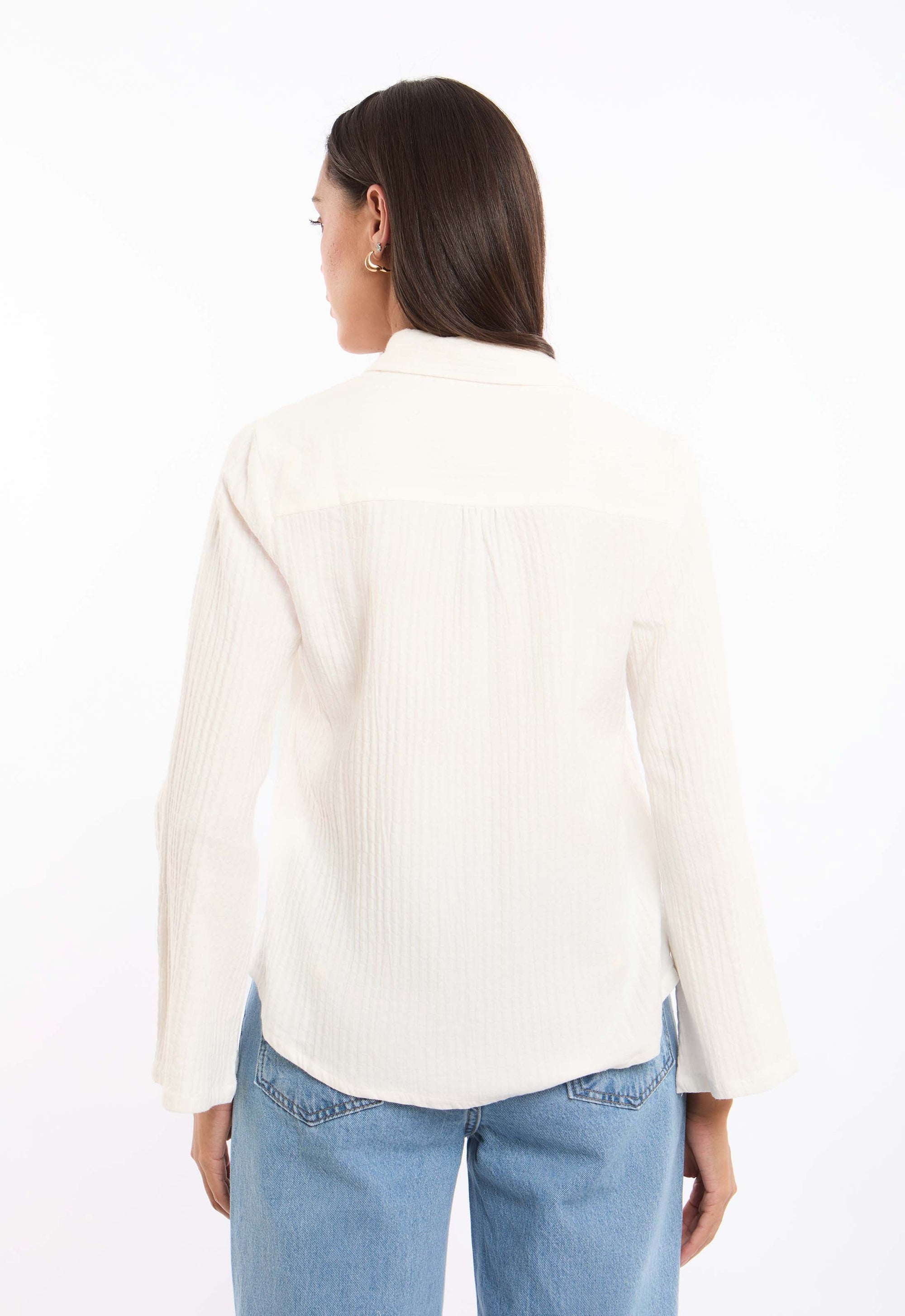 Textured Lace-Trim Cotton Shirt