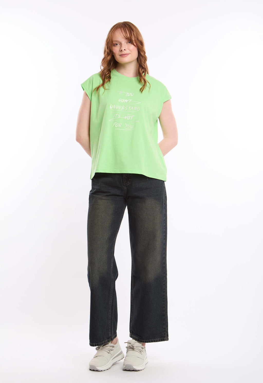 High-Waist Denim Pants with Wide Straight Cut