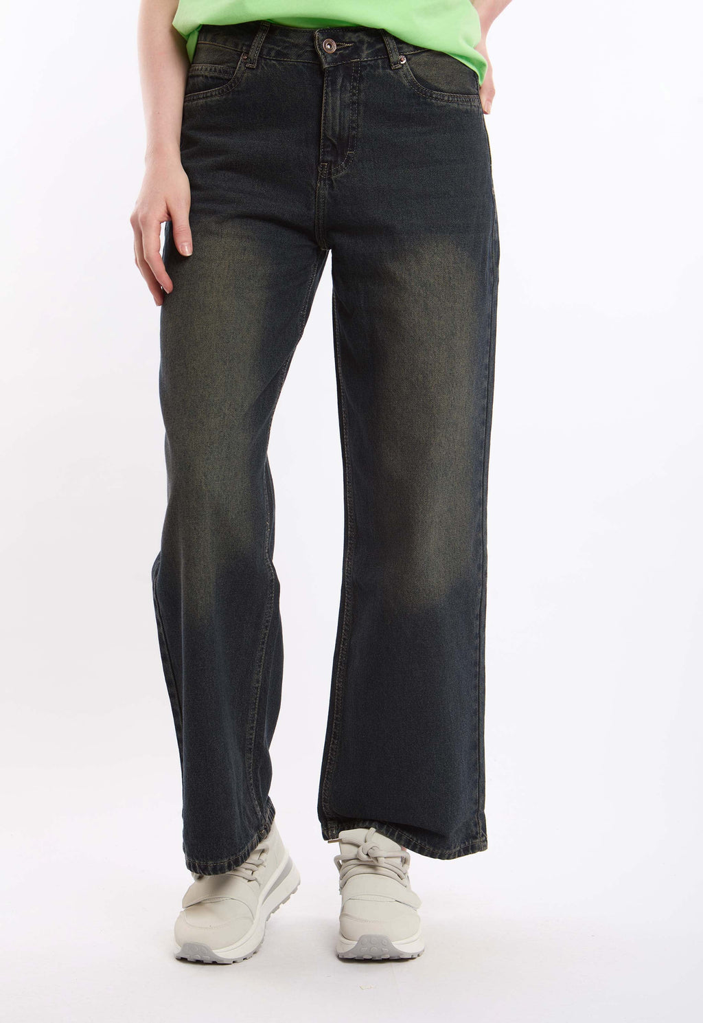 High-Waist Denim Pants with Wide Straight Cut