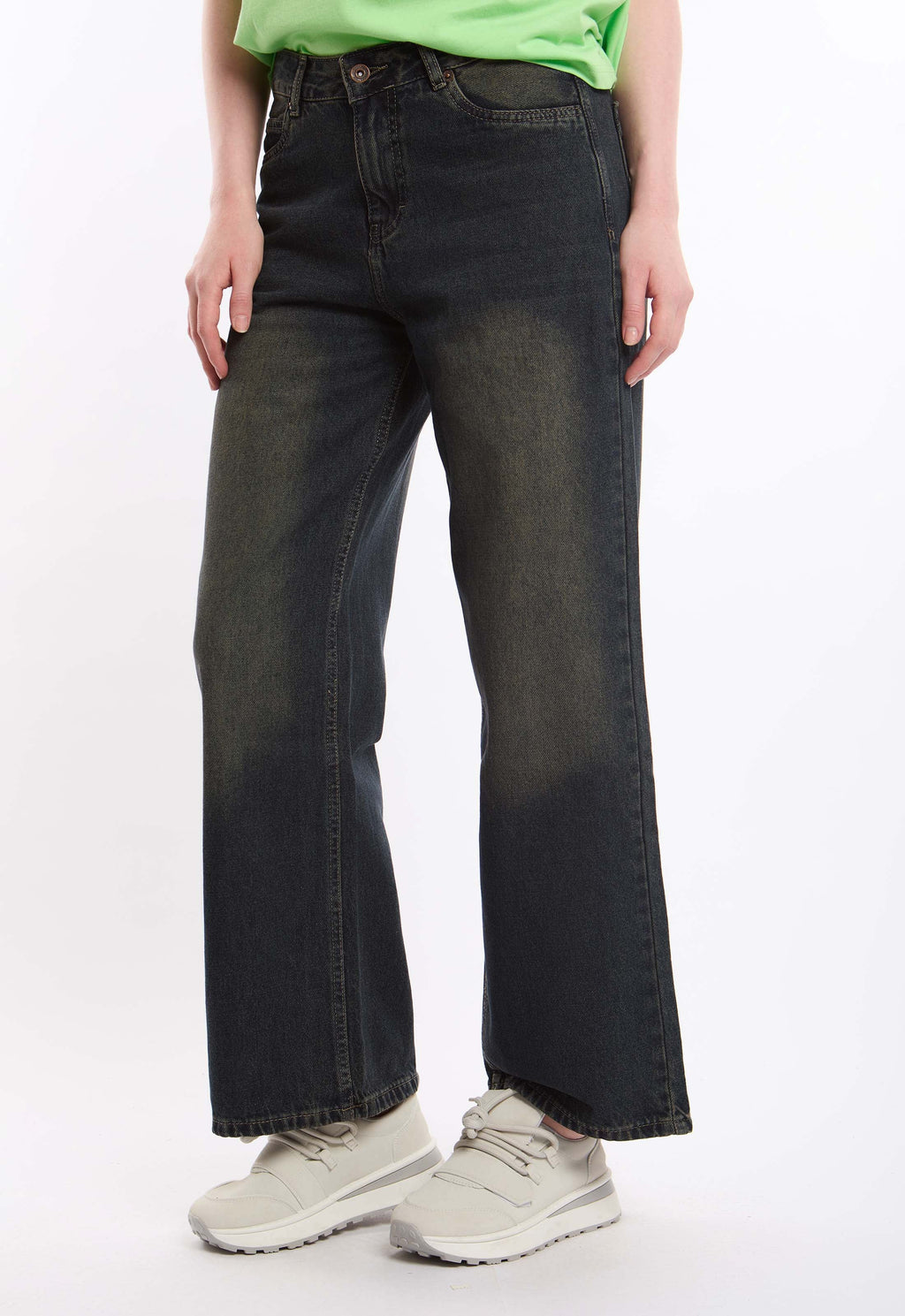 High-Waist Denim Pants with Wide Straight Cut