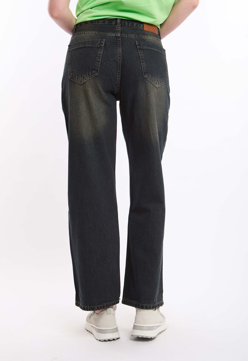 High-Waist Denim Pants with Wide Straight Cut