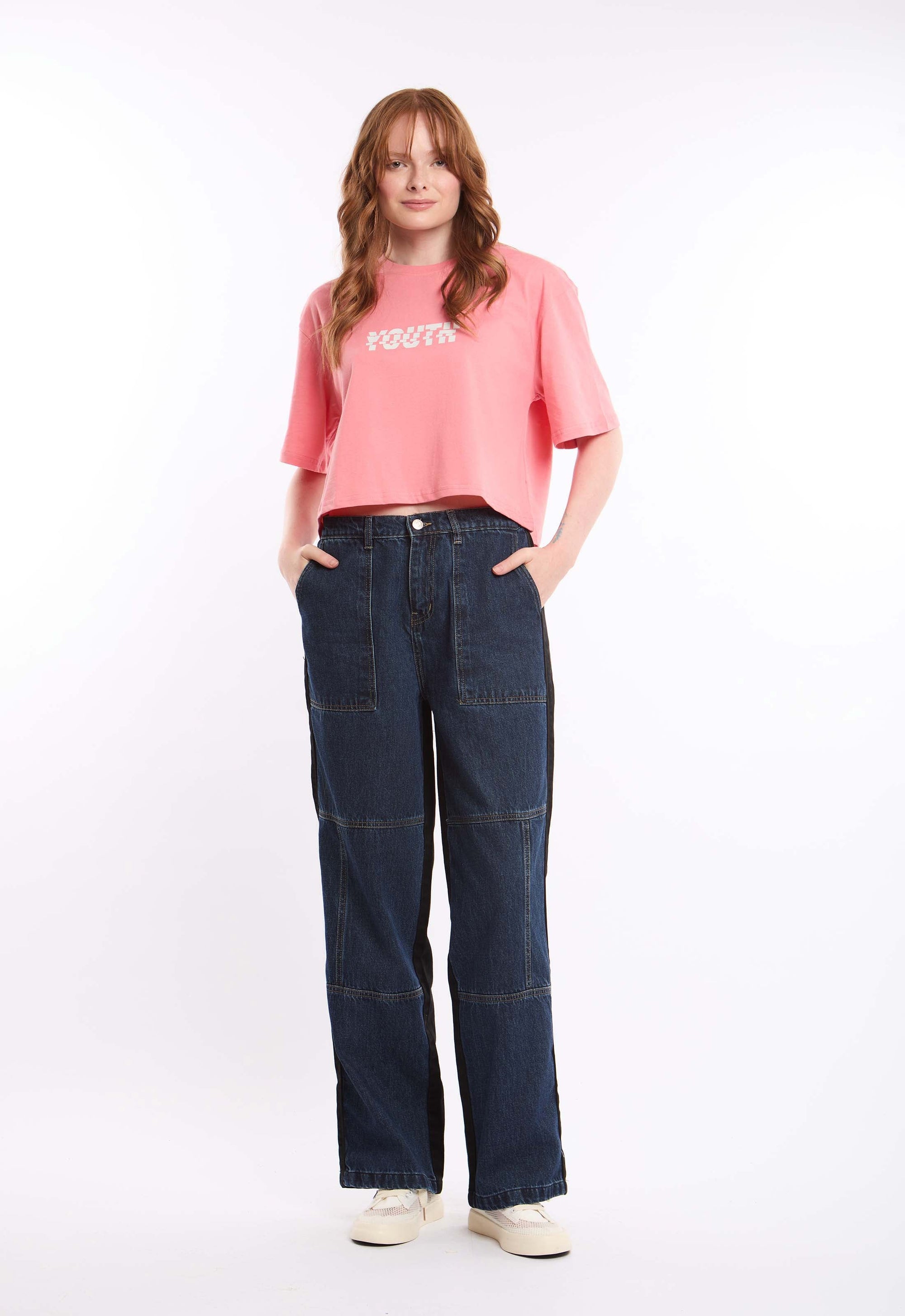 High-Rise Straight Denim Jeans with Classic Stitching