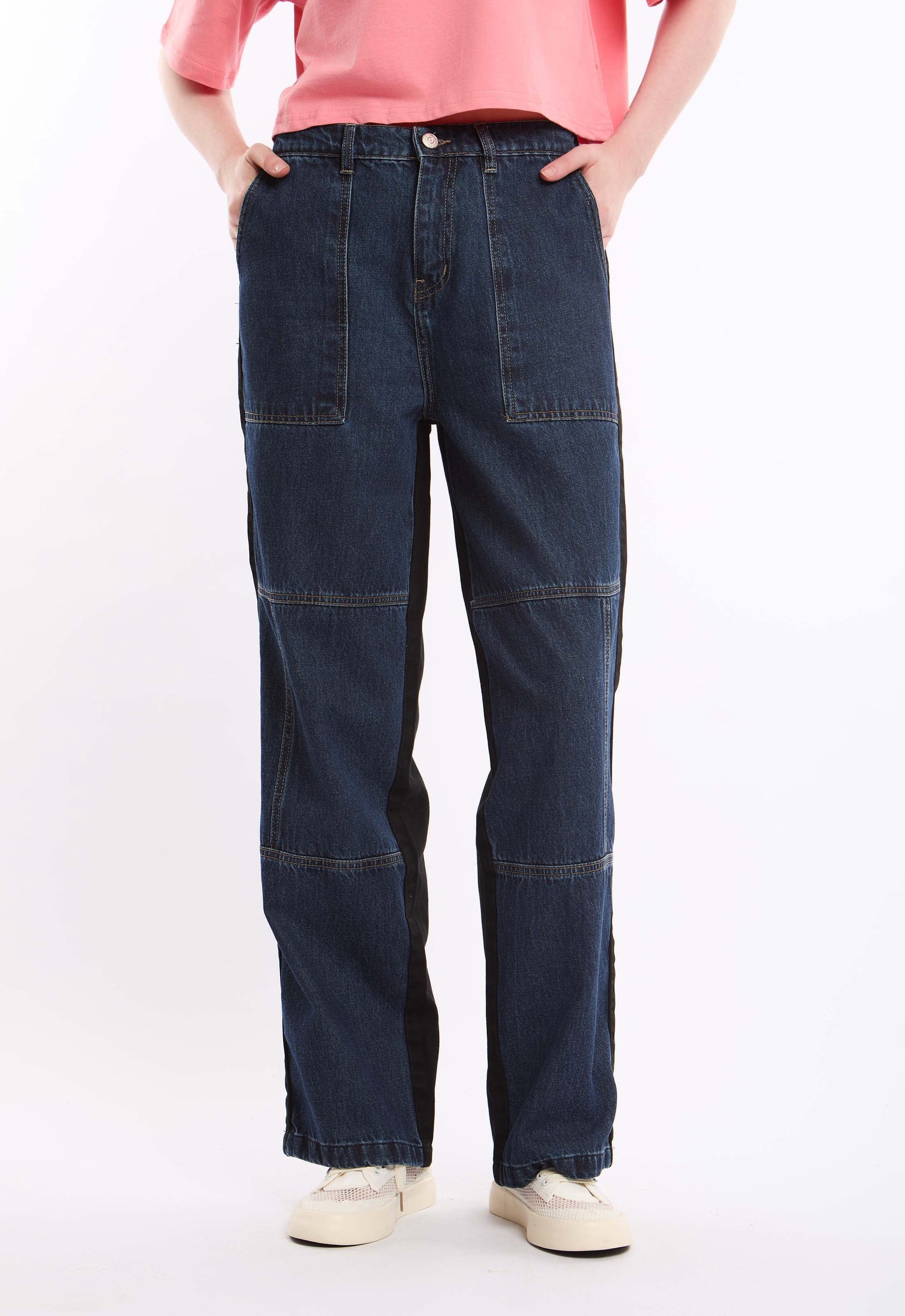High-Rise Straight Denim Jeans with Classic Stitching