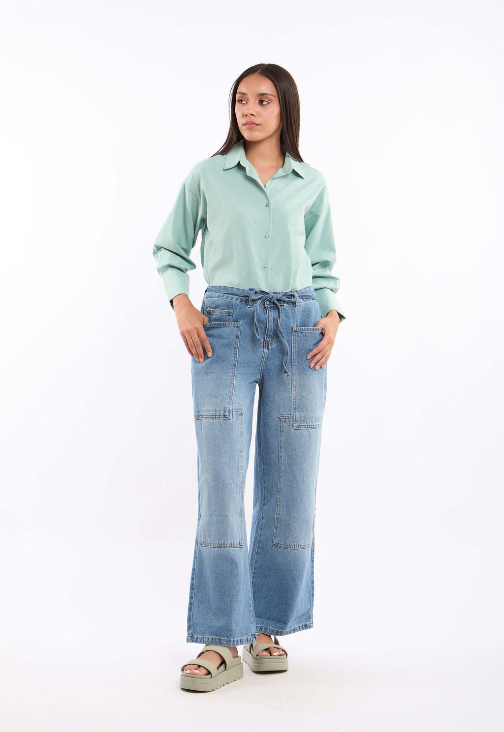 Relaxed Denim Pants with Contrast Stitch Detail
