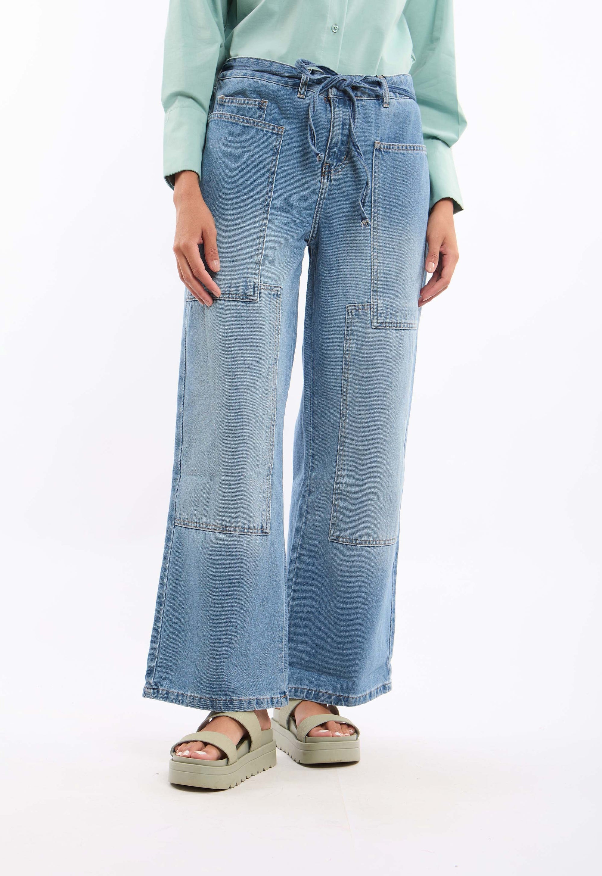 Relaxed Denim Pants with Contrast Stitch Detail