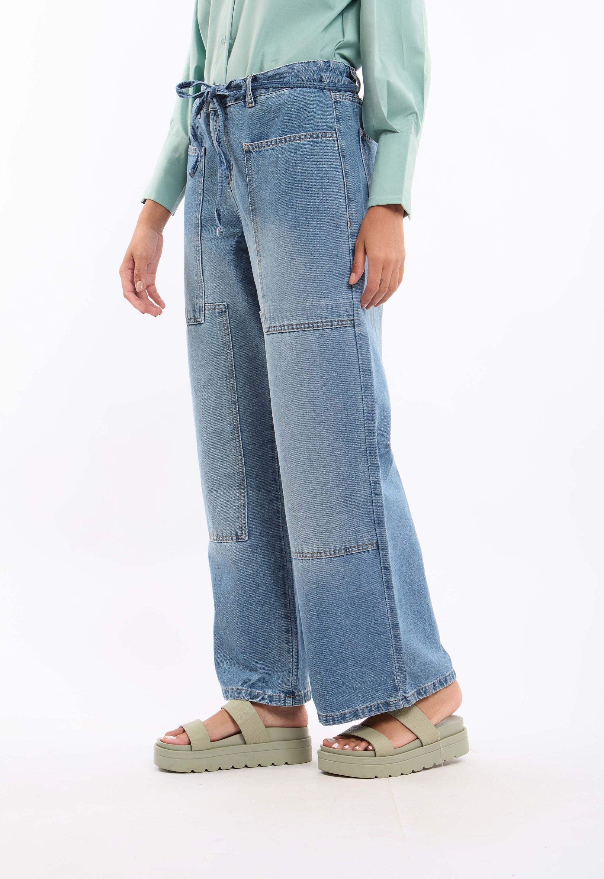 Relaxed Denim Pants with Contrast Stitch Detail