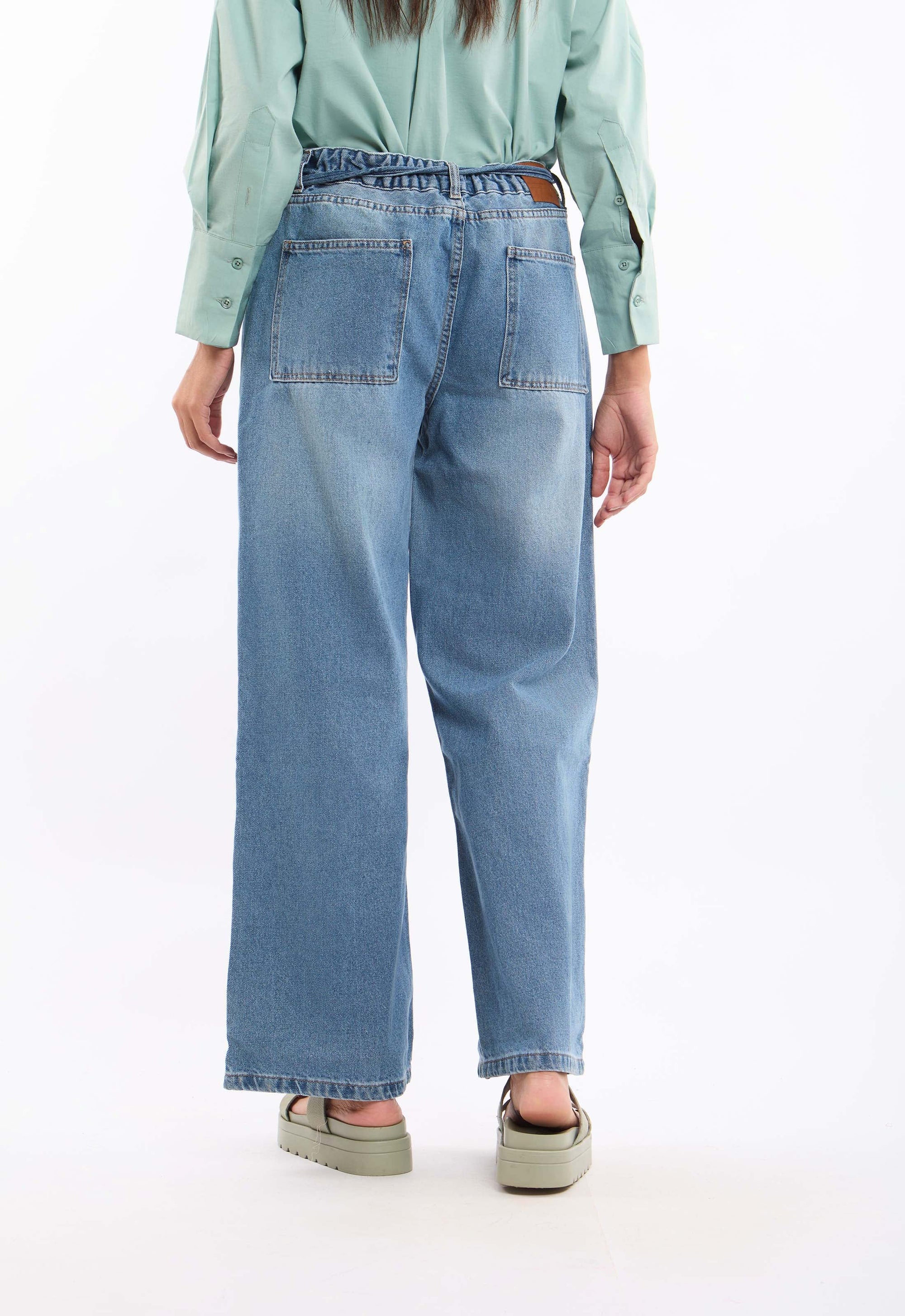 Relaxed Denim Pants with Contrast Stitch Detail