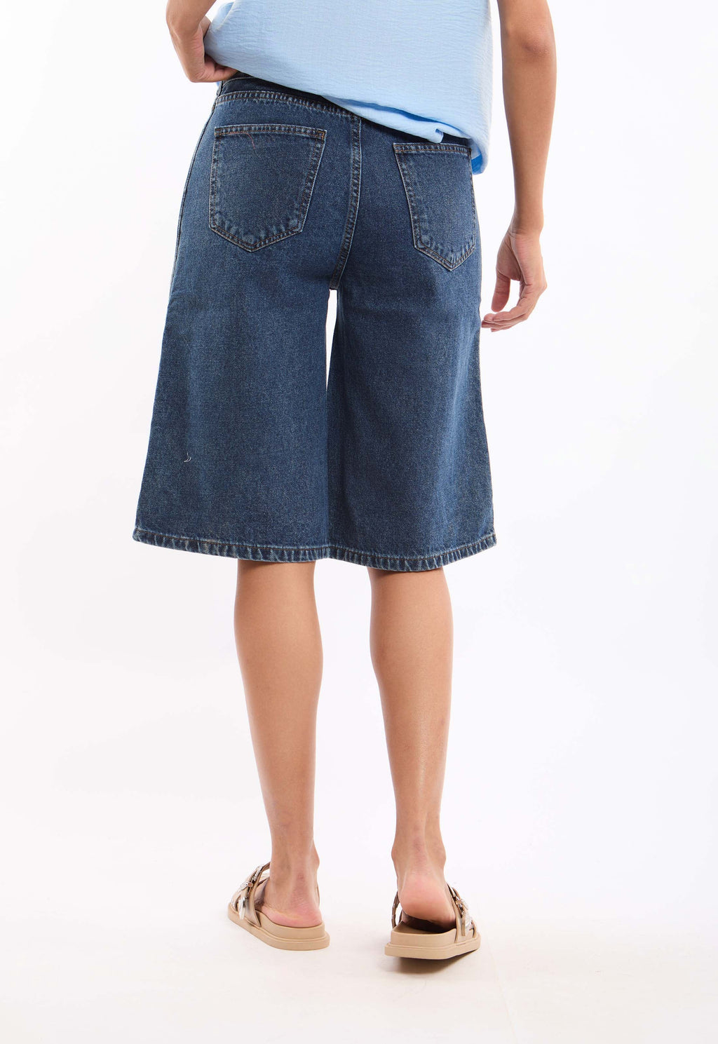 High-Waisted Solid Long Denim Shorts