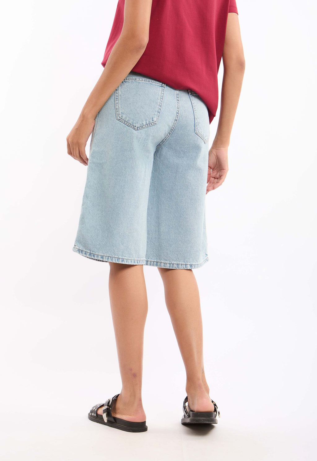 High-Waisted Solid Long Denim Shorts