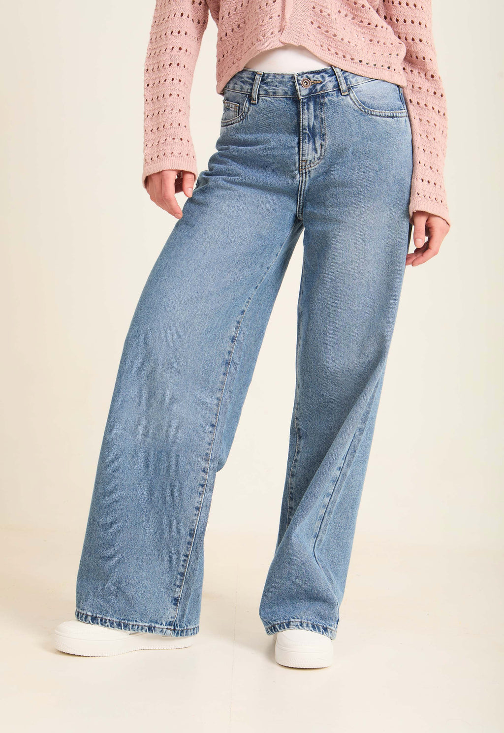 Wide-Leg Denim Pants with Relaxed Silhouette