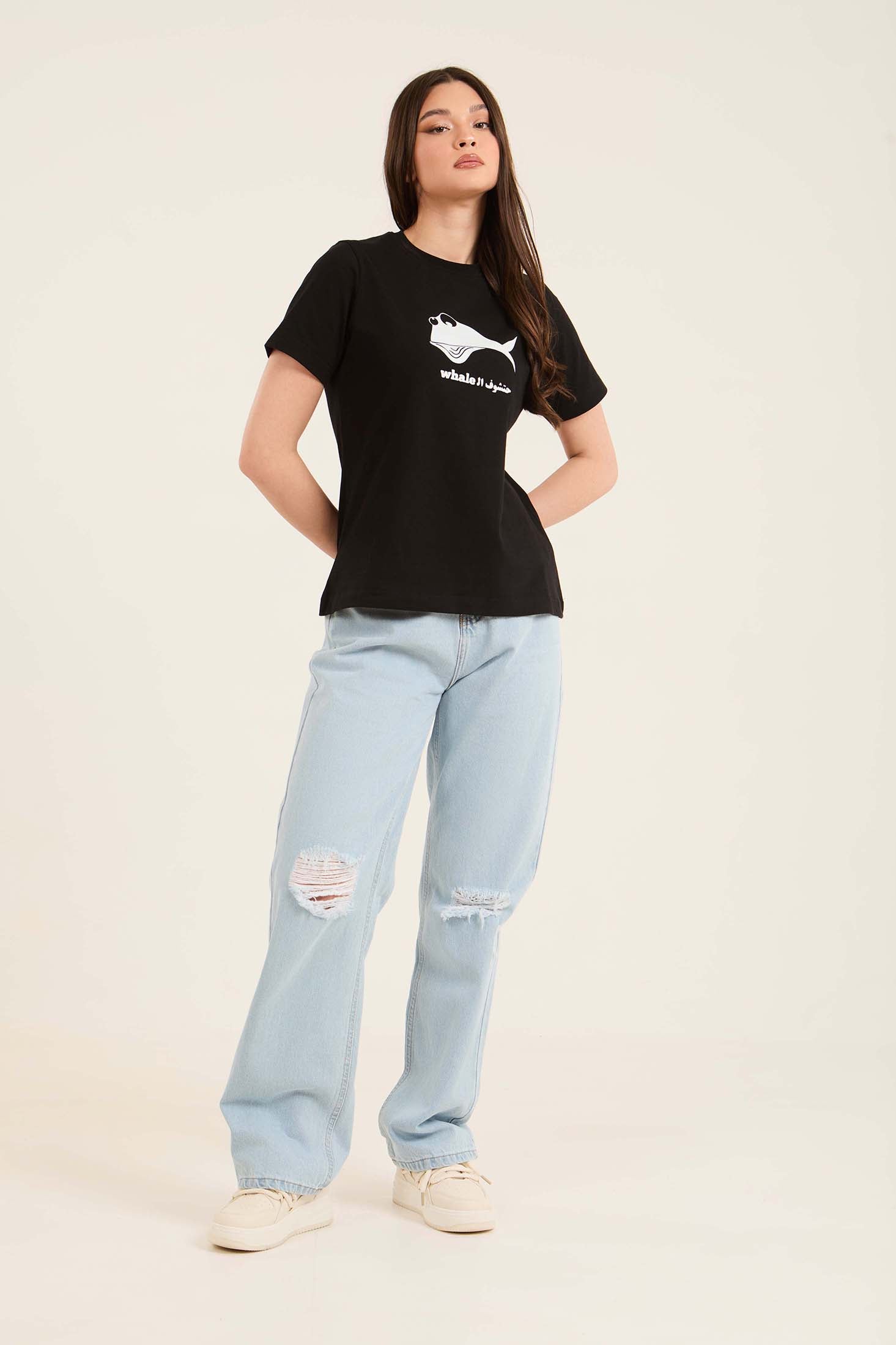 Relaxed Straight Denim Jeans with Distressed Knees