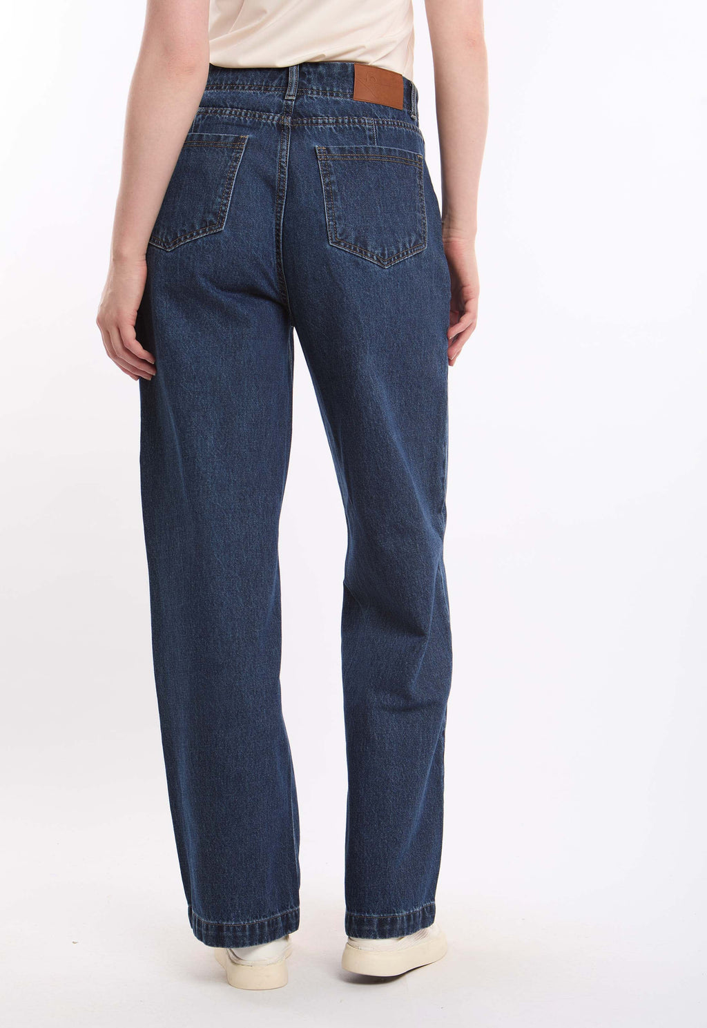 High-Waist Denim Pants with Front Patch Pockets