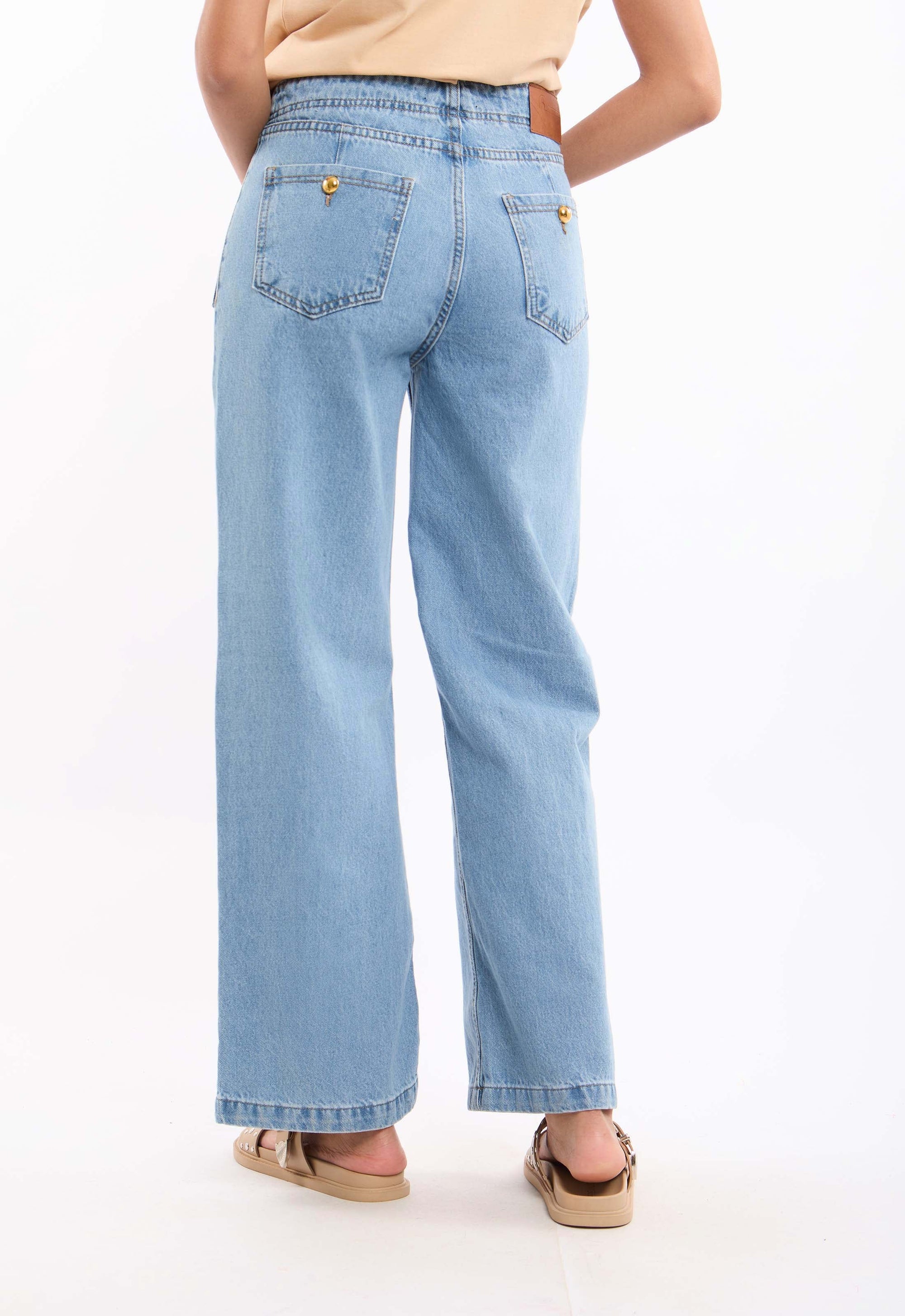 High-Waist Denim Pants with Front Patch Pockets