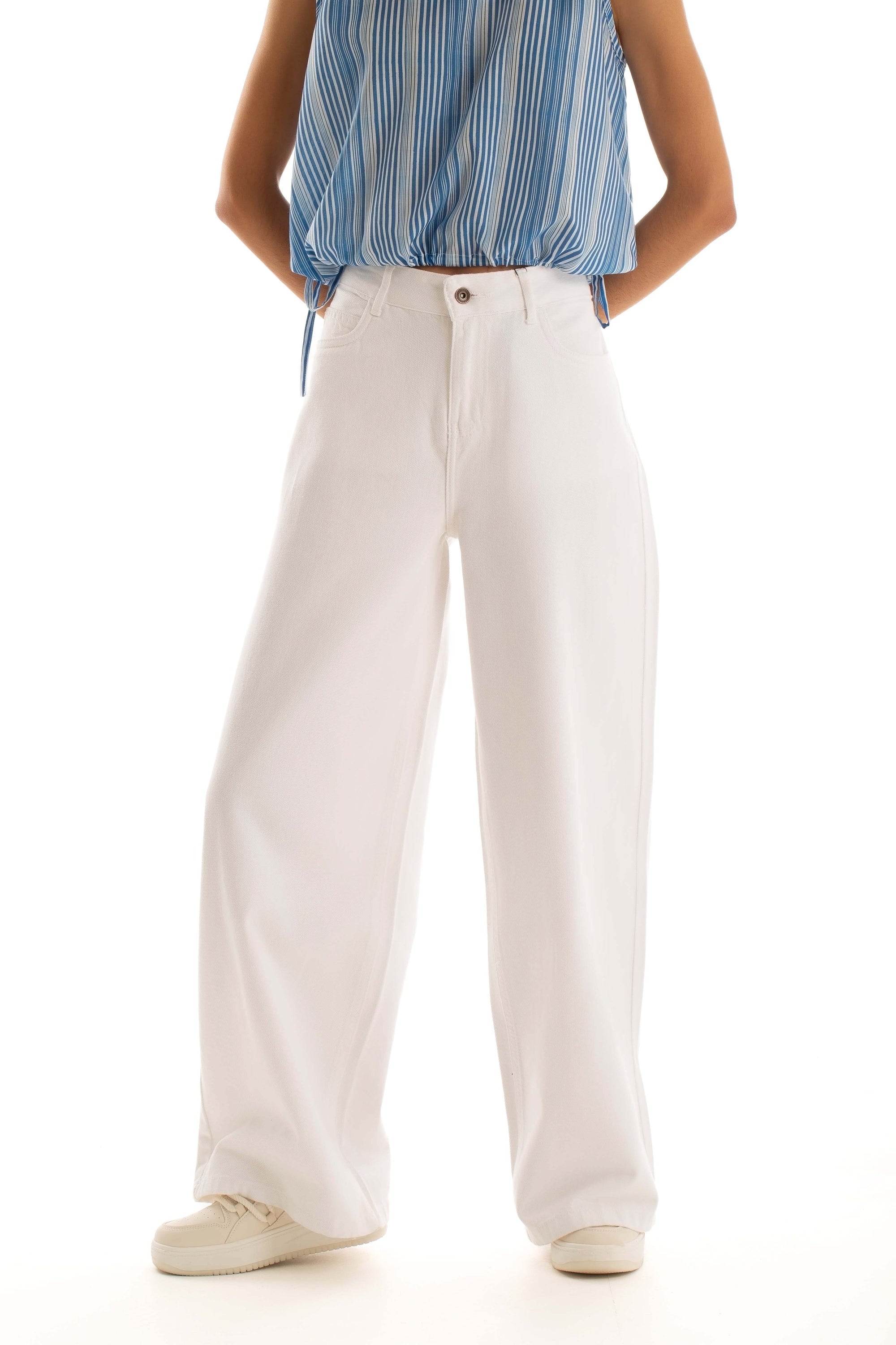 High-Waist Wide-Leg Denim Pants with Flowing Cut