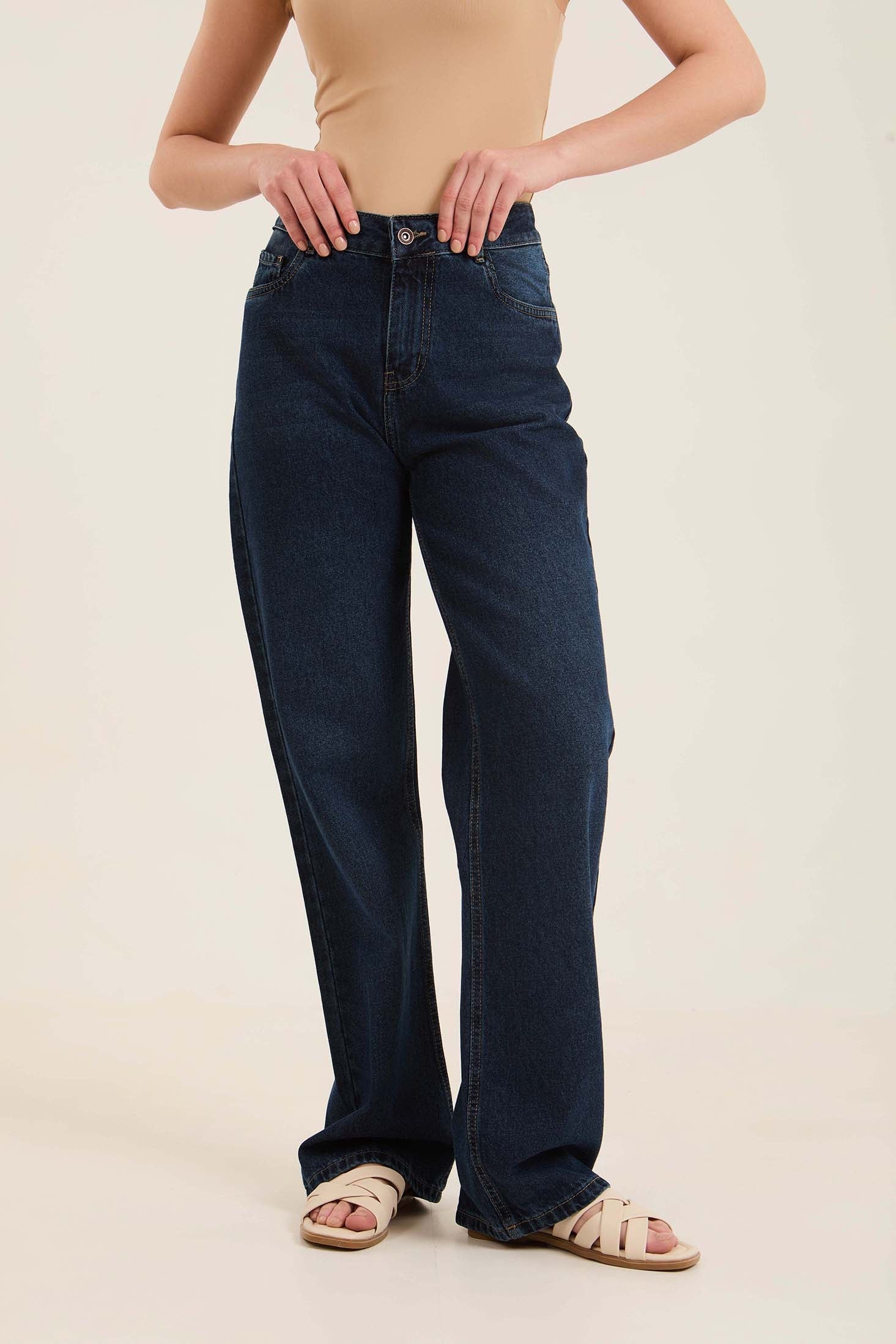 High-Waist Wide-Leg Denim Pants with Flowing Cut